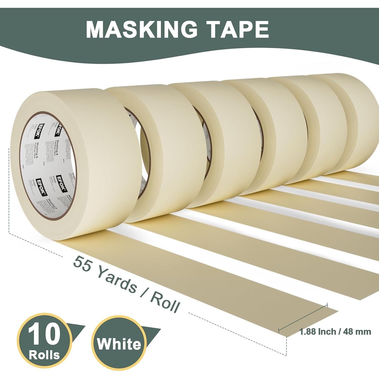 Cinta de Enmascarar EFOK 1.88" x 10 Rollos Anti-UV 550 Yardas