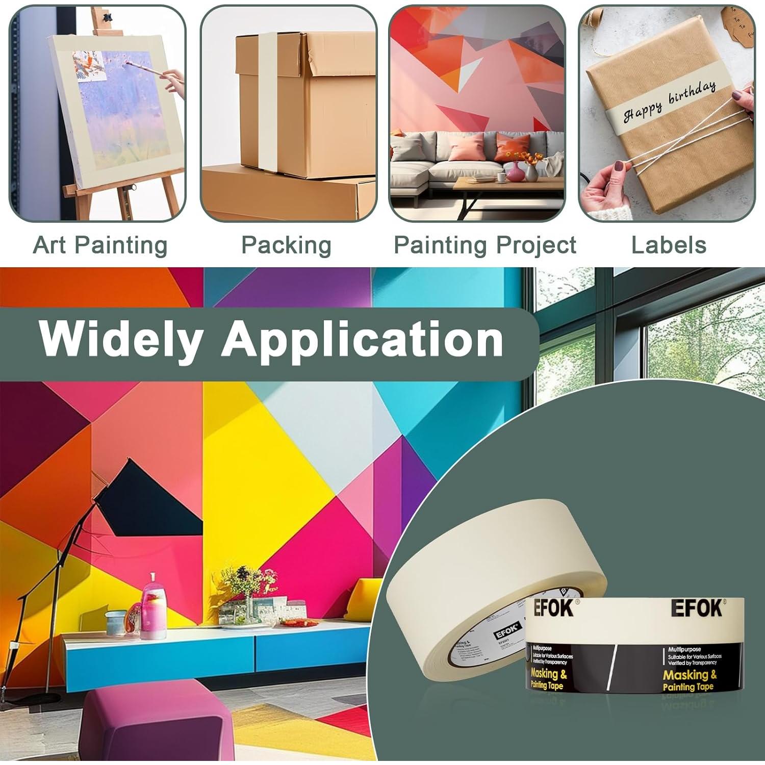 Cinta de Enmascarar EFOK 1.88" x 10 Rollos Anti-UV 550 Yardas