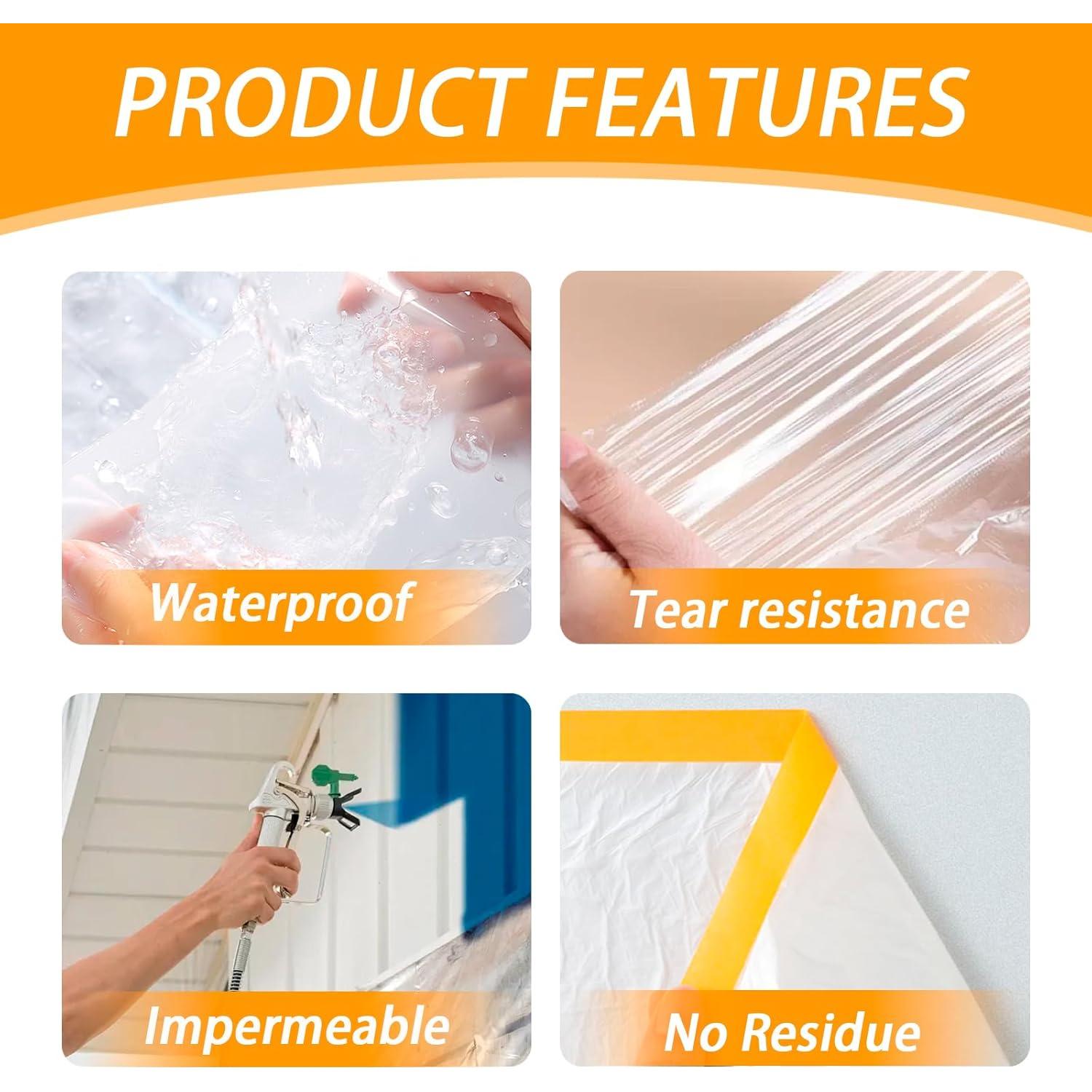 Plástico para Pintores SUPEKOOE 150x198cm 2 Rollos Cinta Adhesiva