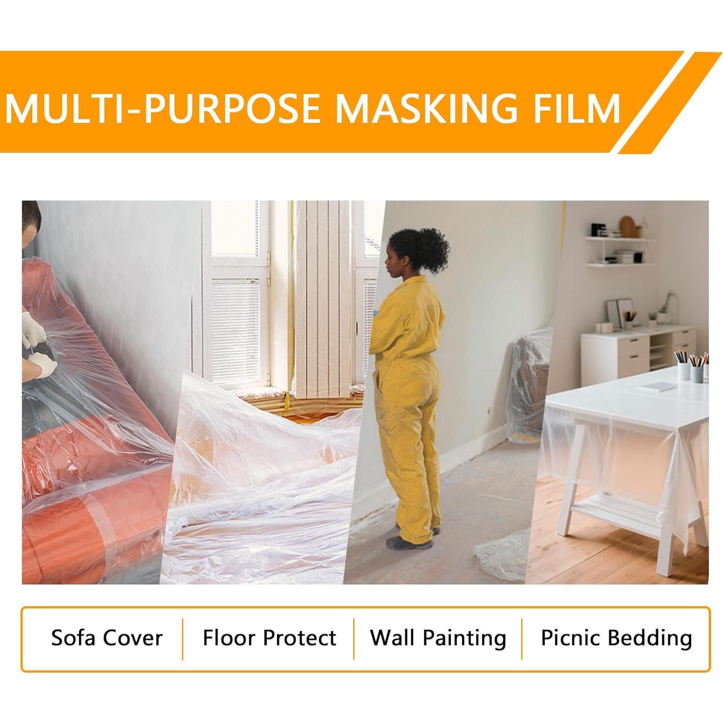 Plástico para Pintores SUPEKOOE 150x198cm 2 Rollos Cinta Adhesiva