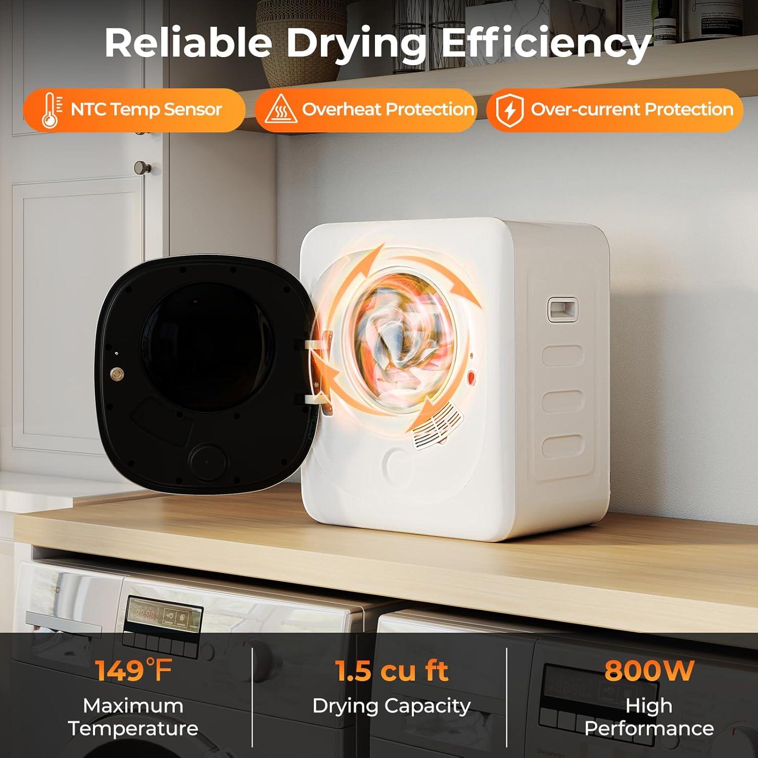 Secadora de Ropa Portátil COSTWAY 1.5 Pies Cúbicos 800W Blanca