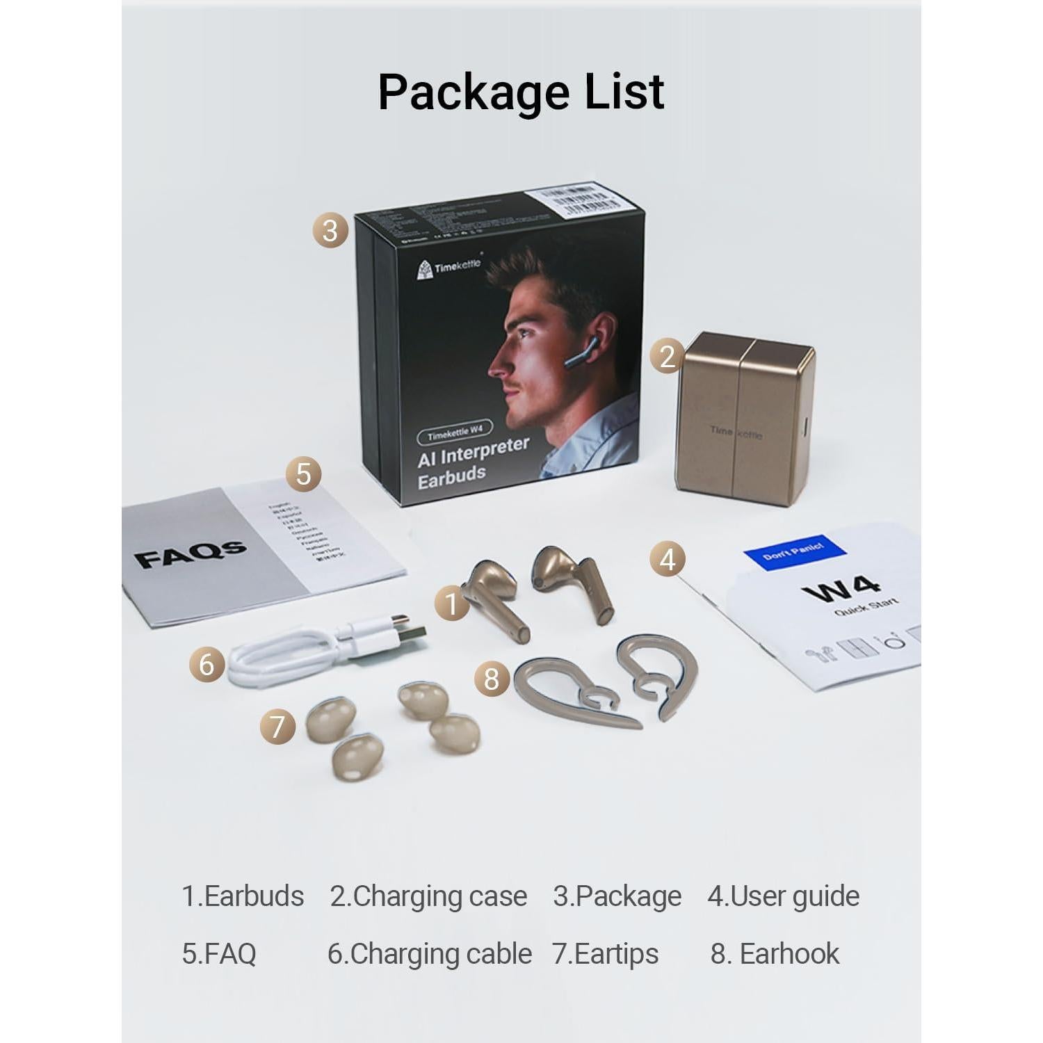 Auriculares de Traducción Timekettle W4 Oro, 42 Idiomas, IA