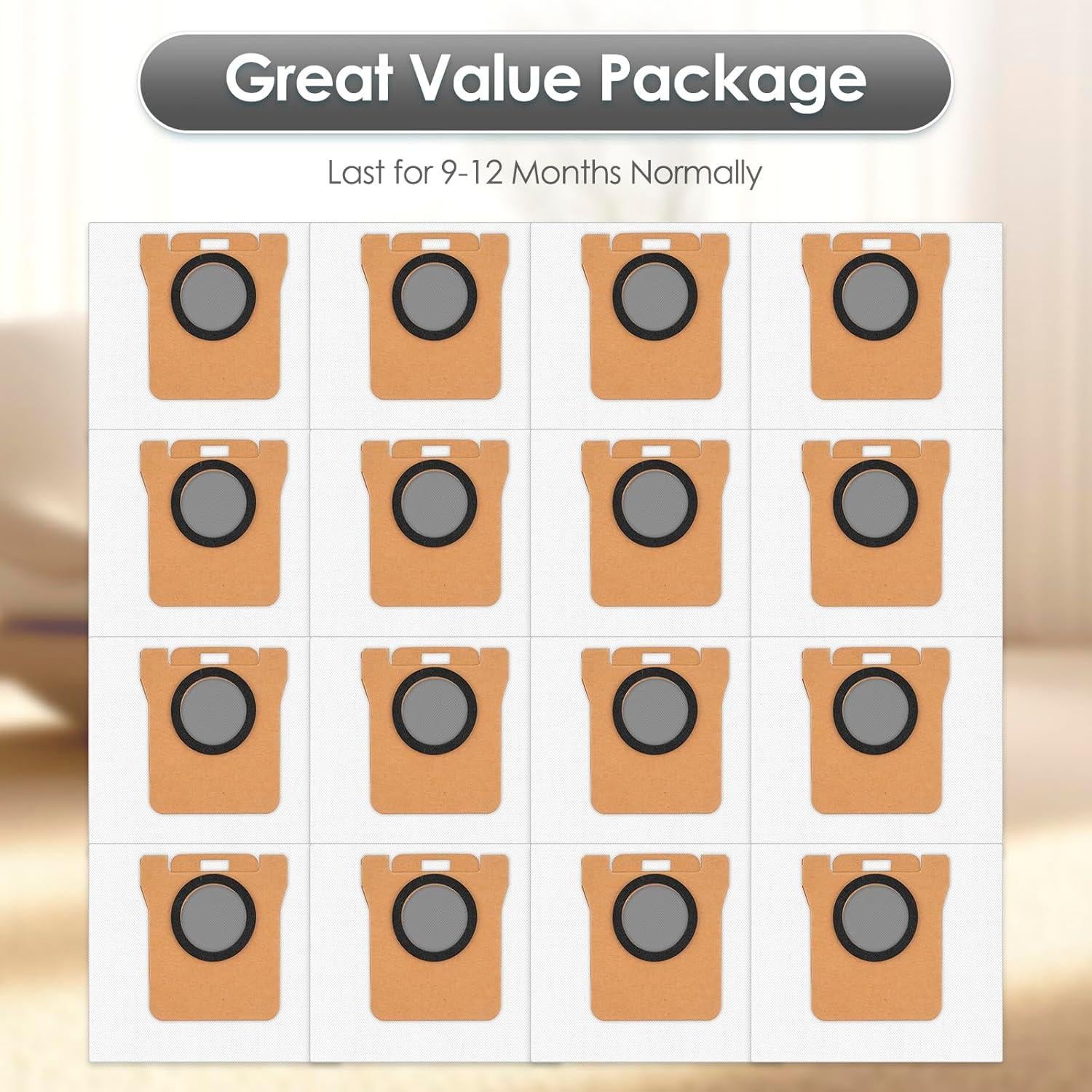 16 Bolsas de Polvo Reemplazo BRUVISH para Aspiradoras Dreame y Xiaomi