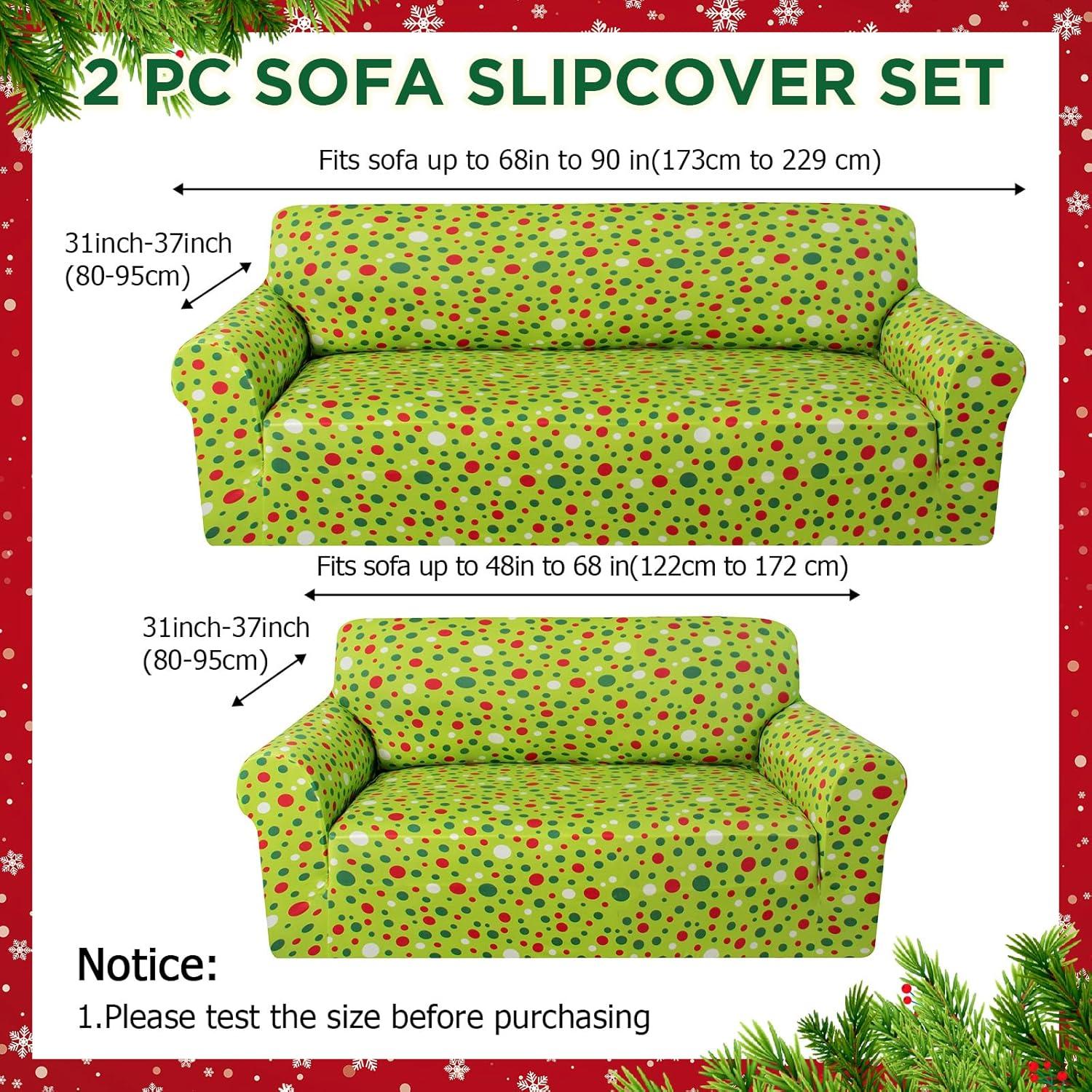 Juego de Fundas de Sofá Peryiter 2 Piezas Navidad Verde y Rojo