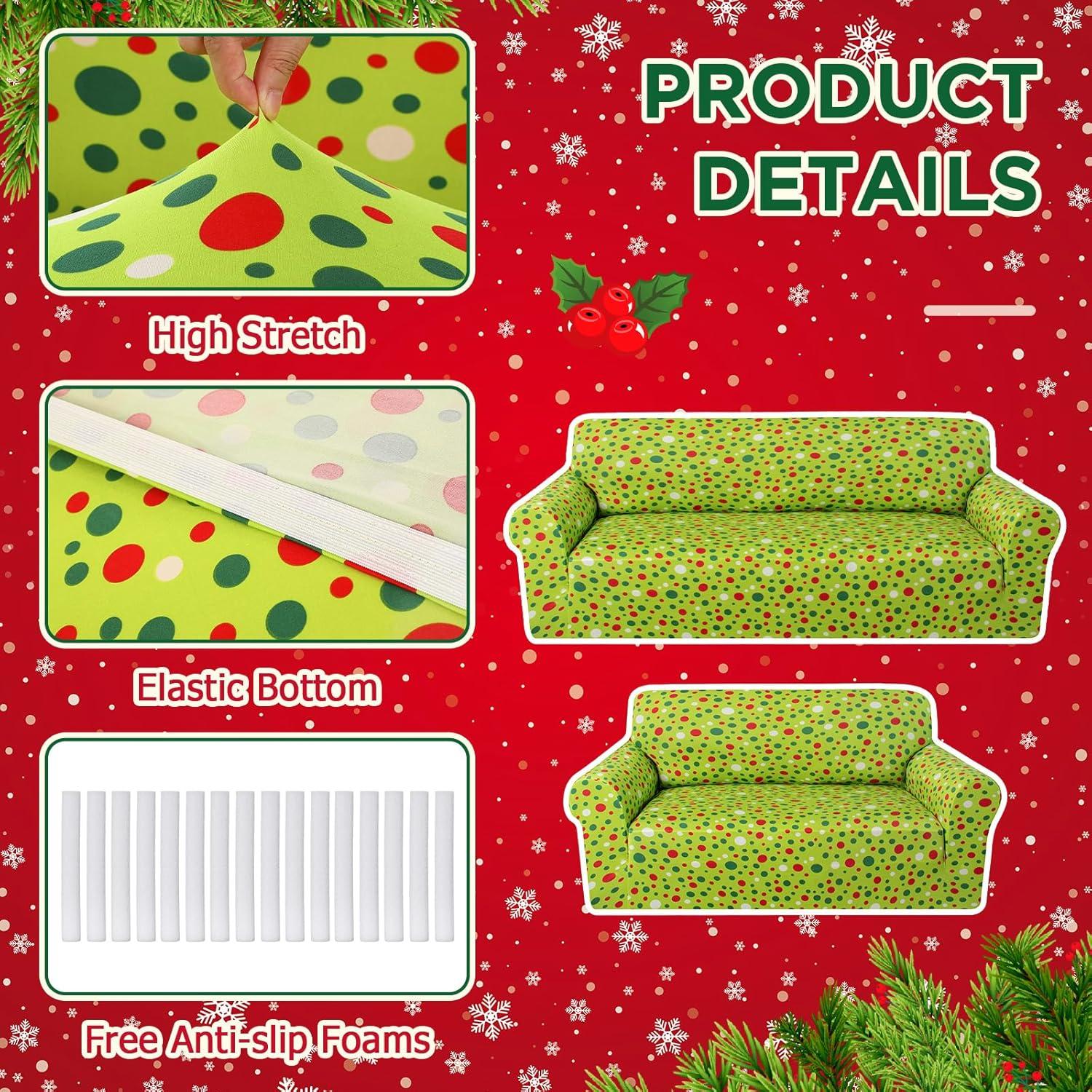 Juego de Fundas de Sofá Peryiter 2 Piezas Navidad Verde y Rojo