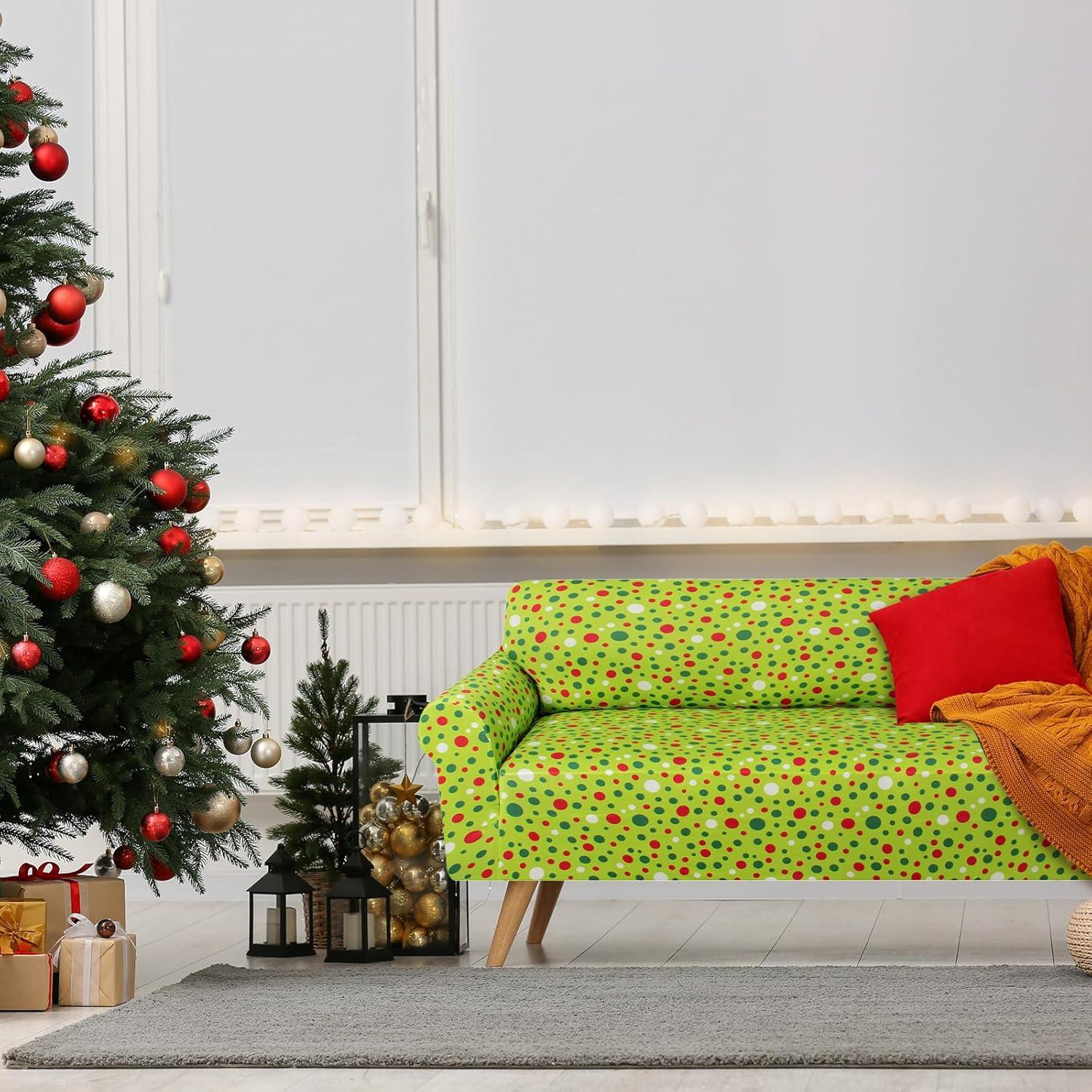 Juego de Fundas de Sofá Peryiter 2 Piezas Navidad Verde y Rojo