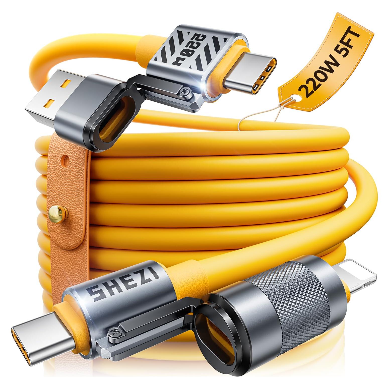 Cable USB C 4 en 1 Jixivor 220W Silicona Carga Rápida 1.52m