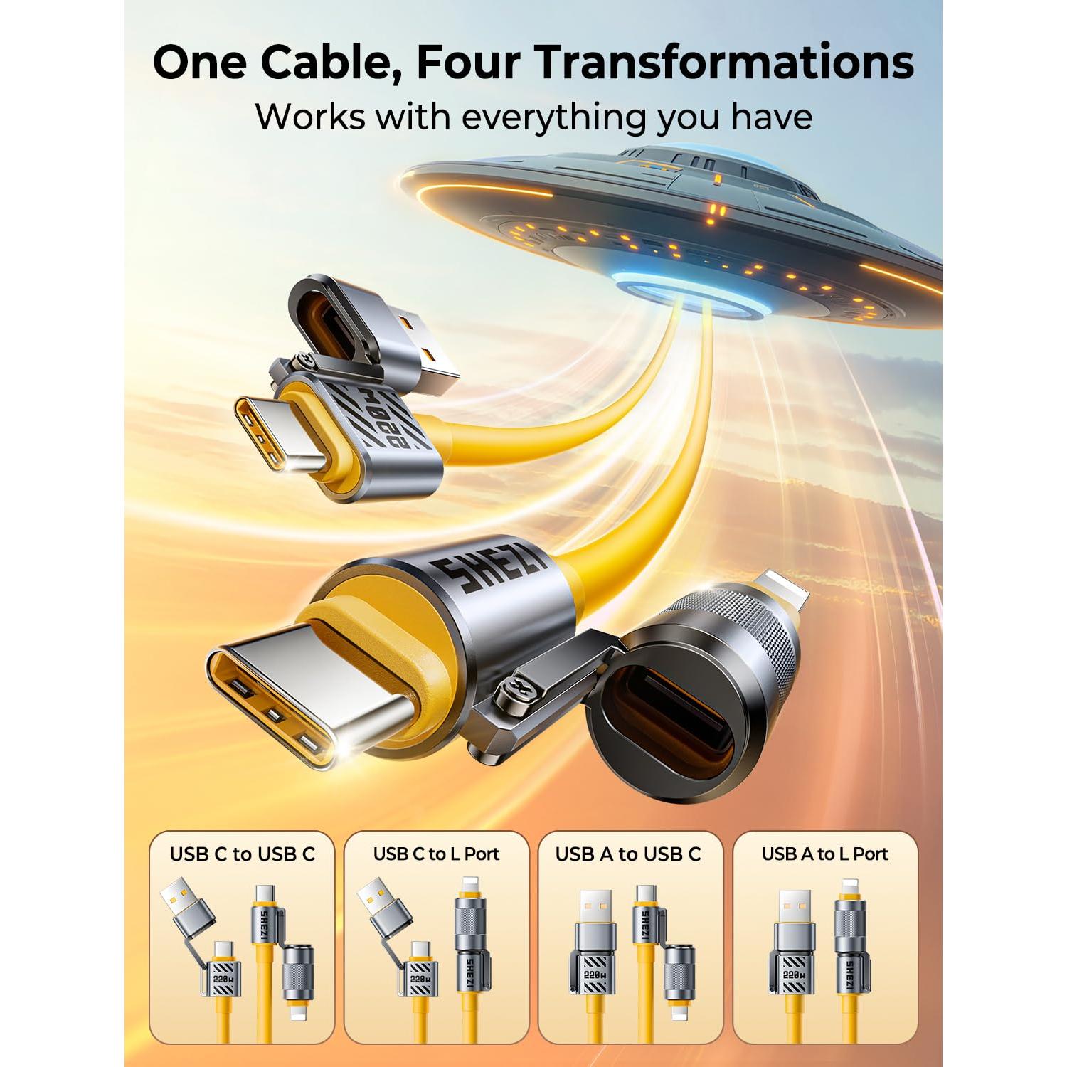 Cable USB C 4 en 1 Jixivor 220W Silicona Carga Rápida 1.52m