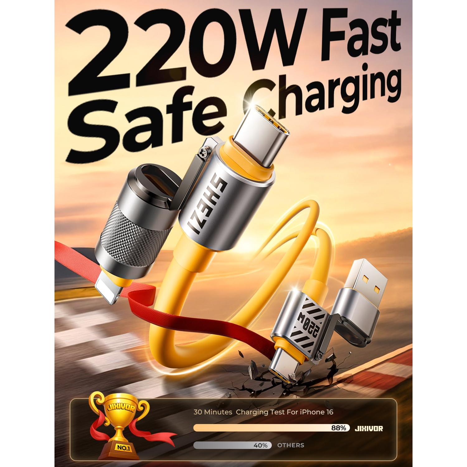 Cable USB C 4 en 1 Jixivor 220W Silicona Carga Rápida 1.52m