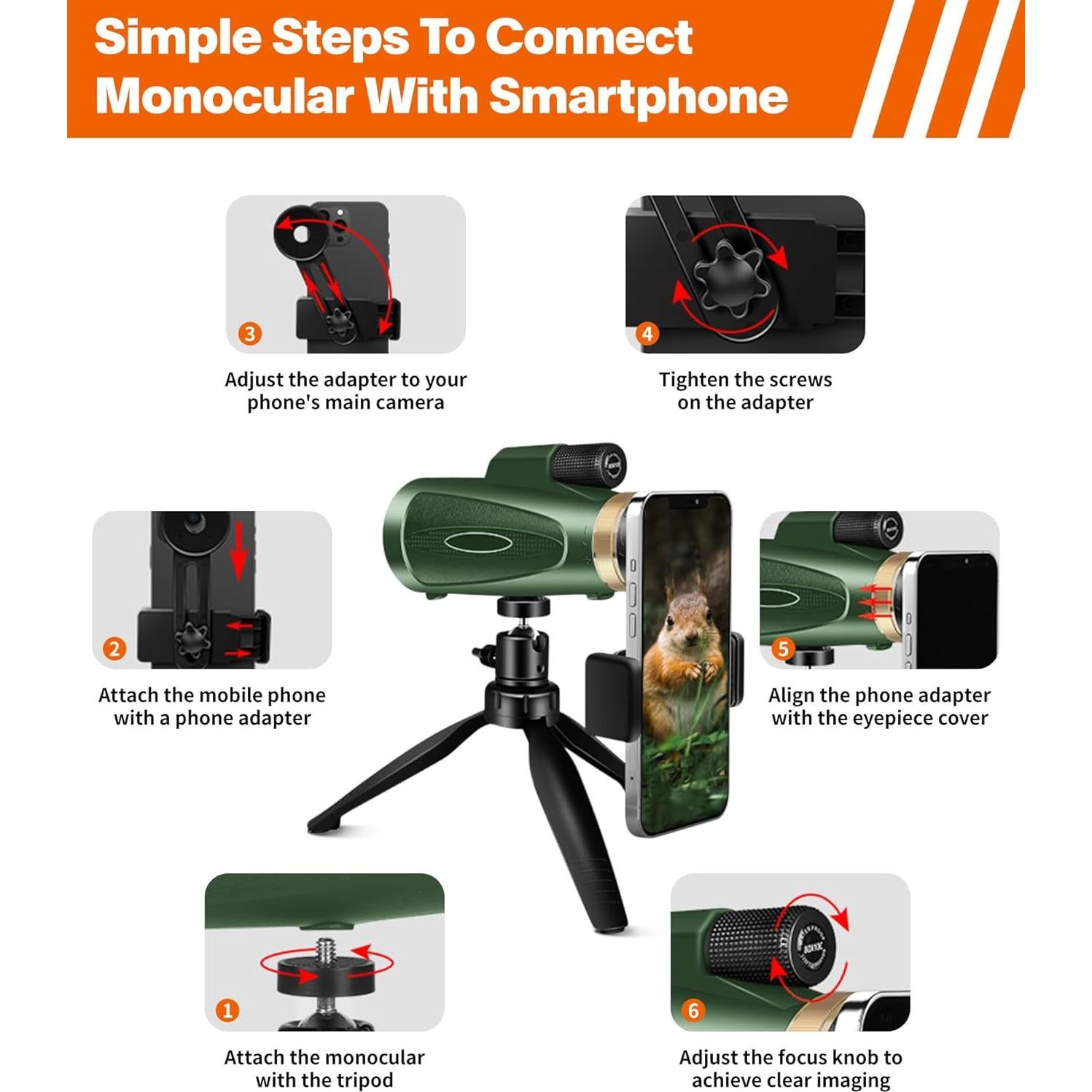Telescopio Monocular 80x100 ASxmhGo con Trípode y Adaptador