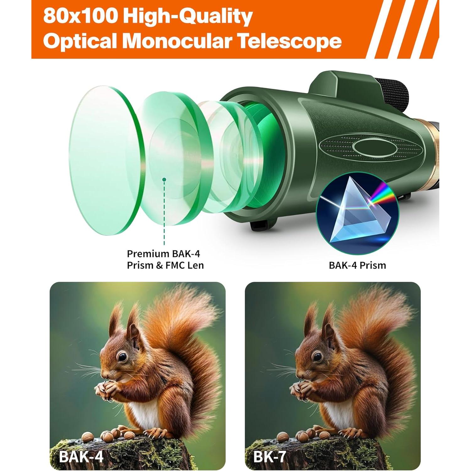 Telescopio Monocular 80x100 ASxmhGo con Trípode y Adaptador