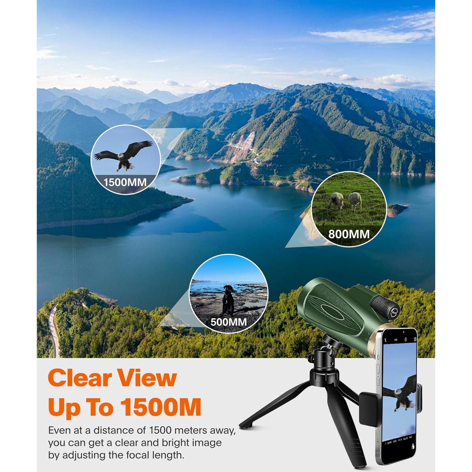 Telescopio Monocular 80x100 ASxmhGo con Trípode y Adaptador