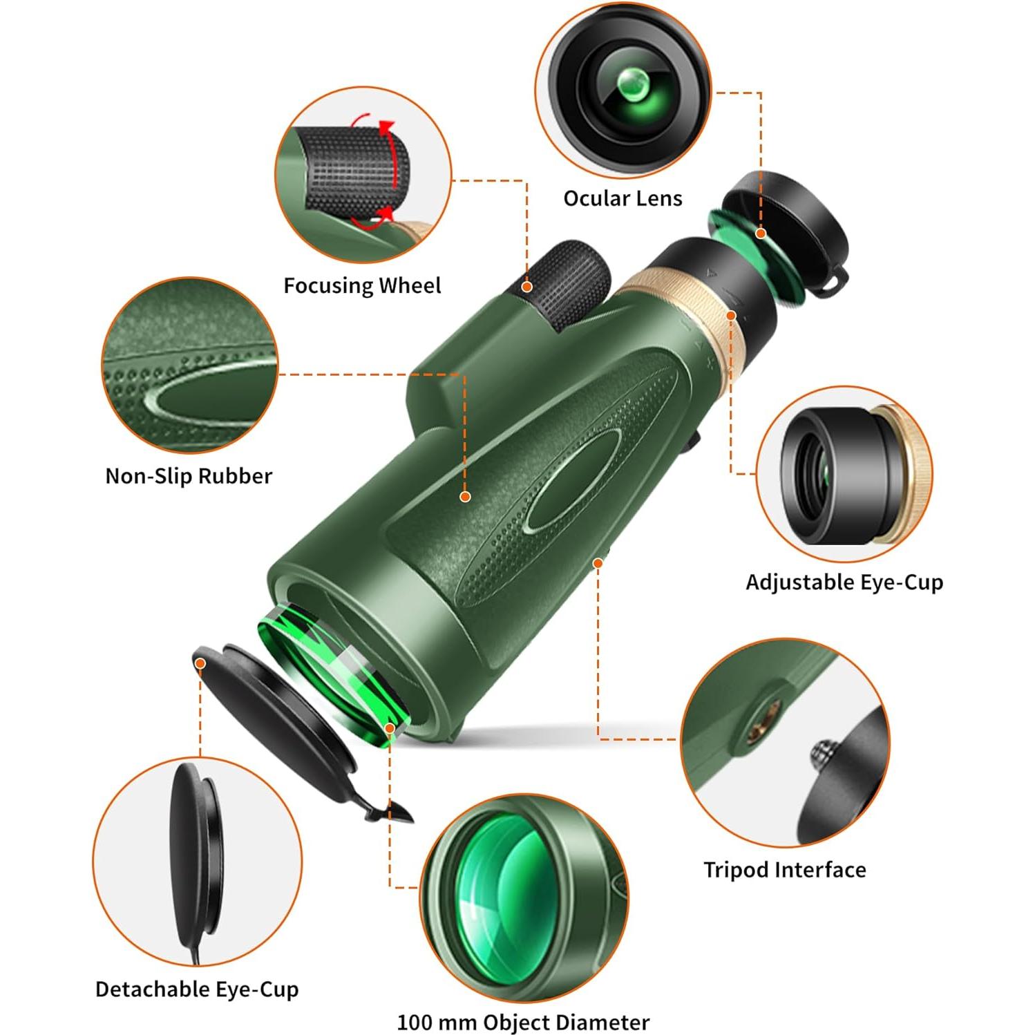 Telescopio Monocular 80x100 ASxmhGo con Trípode y Adaptador
