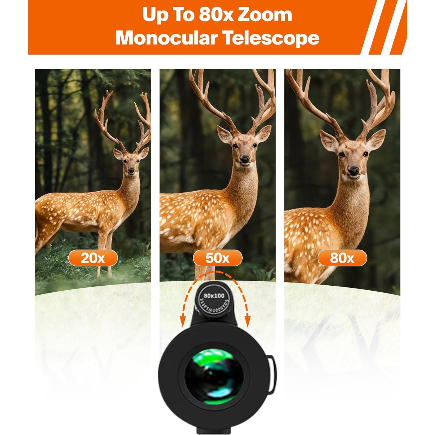 Telescopio Monocular 80x100 ASxmhGo con Trípode y Adaptador