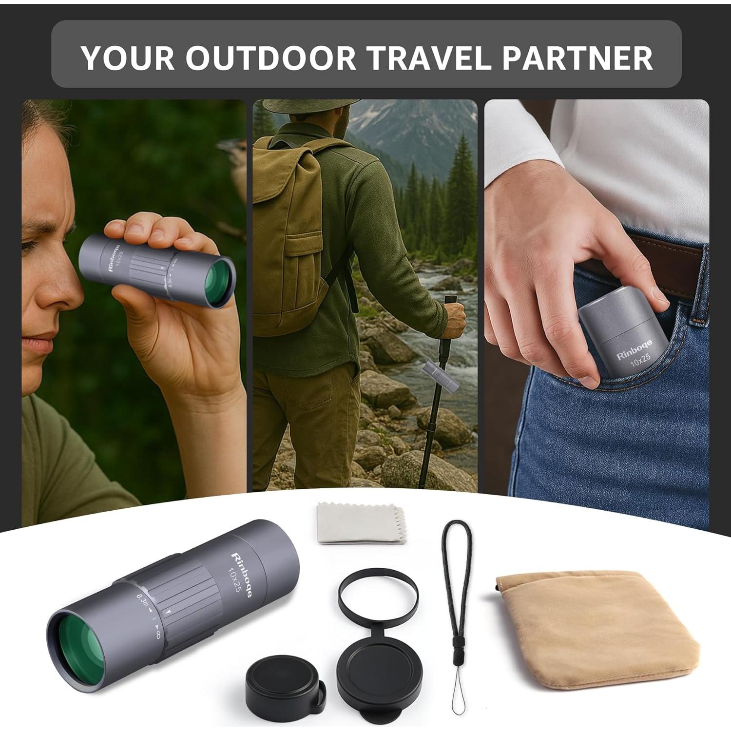 Monocular Compacto Rinboqe 10x25 HD Impermeable 163g