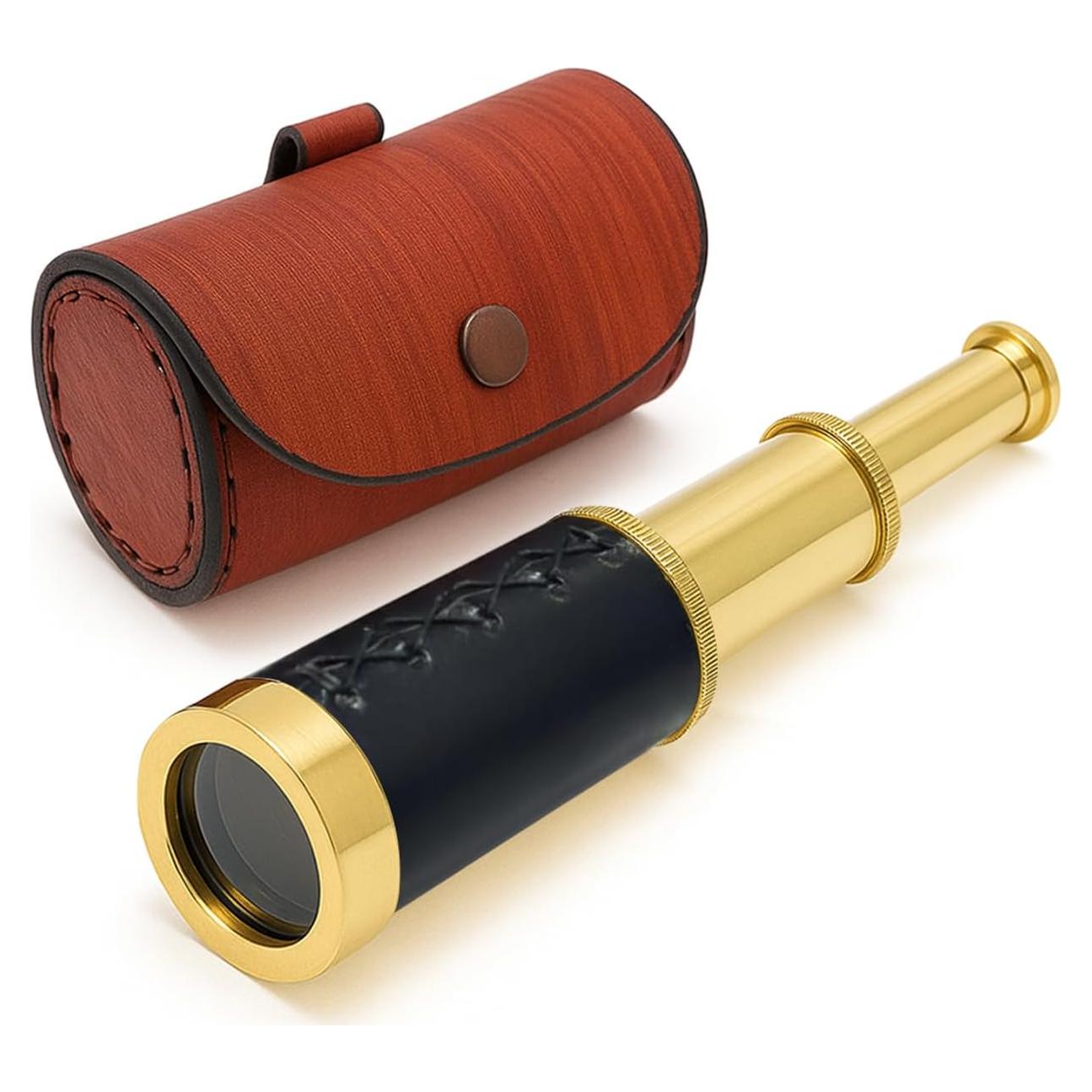 Telescopio de Bronce NauticalMart 15 cm con Funda de Cuero