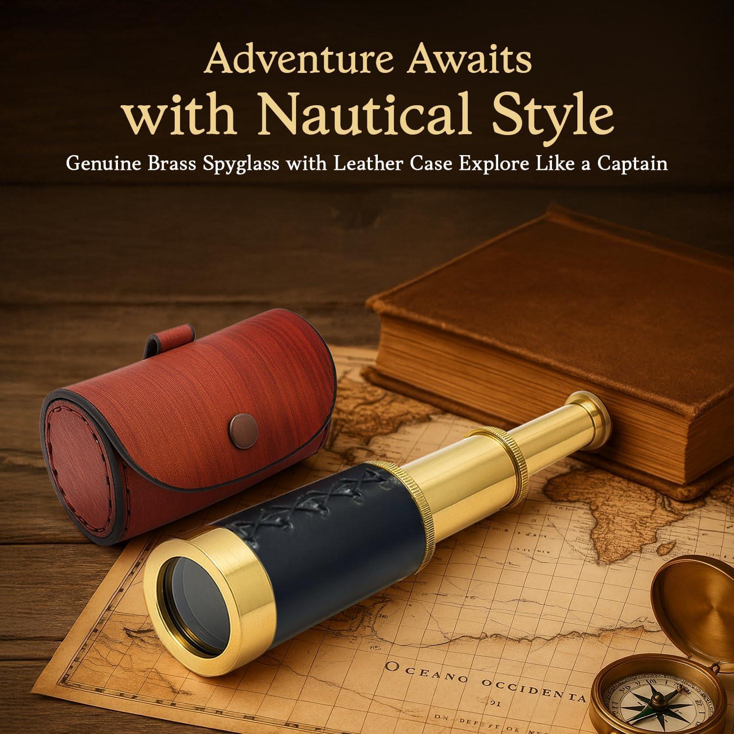 Telescopio de Bronce NauticalMart 15 cm con Funda de Cuero