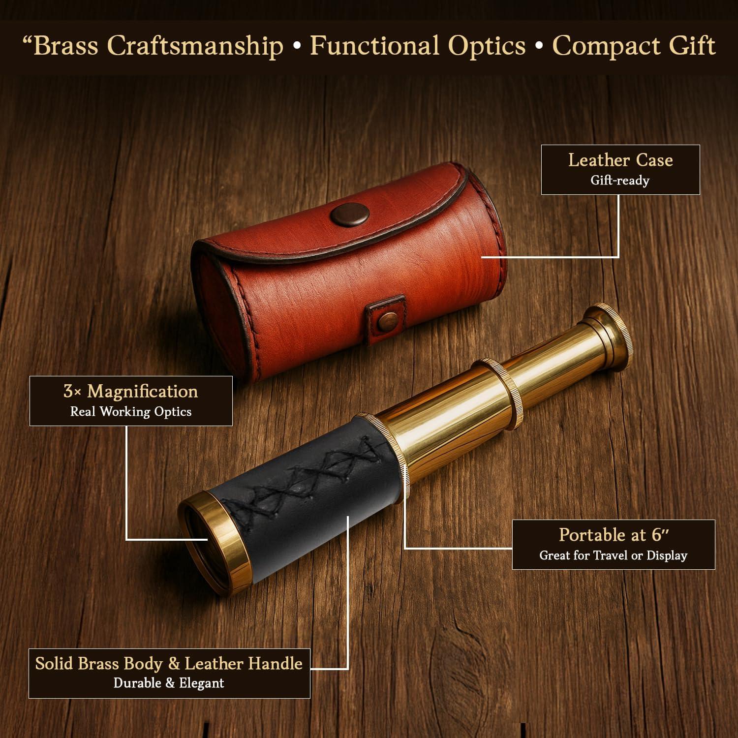 Telescopio de Bronce NauticalMart 15 cm con Funda de Cuero
