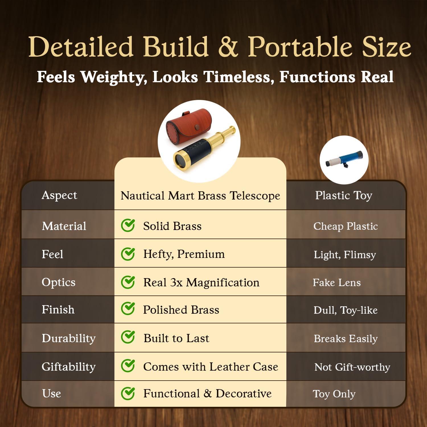 Telescopio de Bronce NauticalMart 15 cm con Funda de Cuero