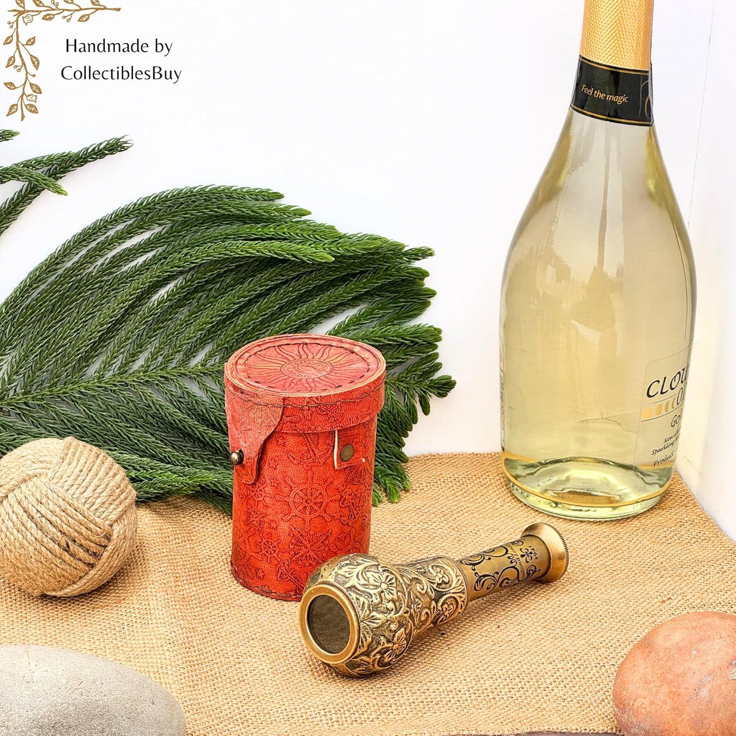 Telescopio de Mano Antiguo de Latón y Cuero 15.24 cm