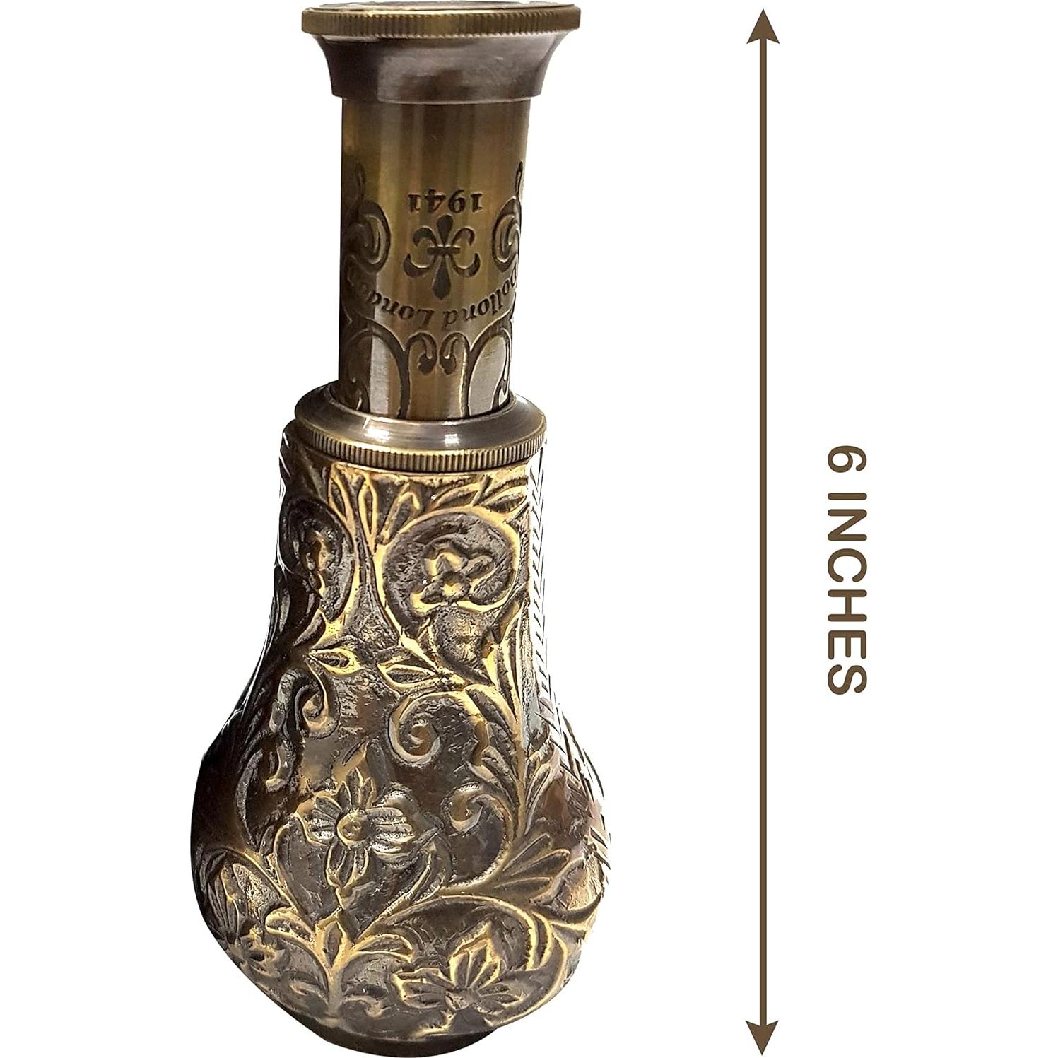 Telescopio de Mano Antiguo de Latón y Cuero 15.24 cm