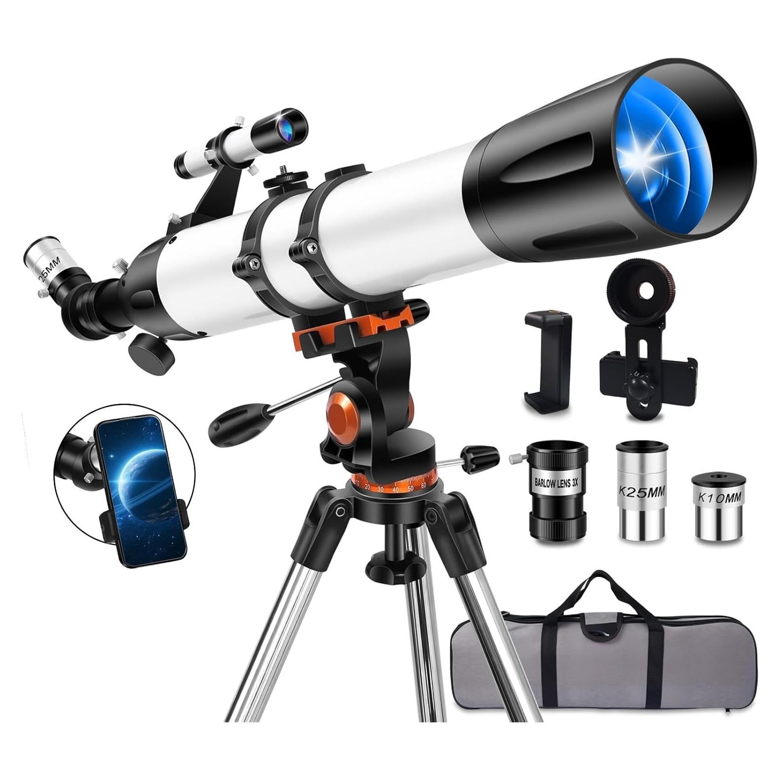 Telescopio Refractor Uonol 90mm 800mm con Adaptador para Teléfono