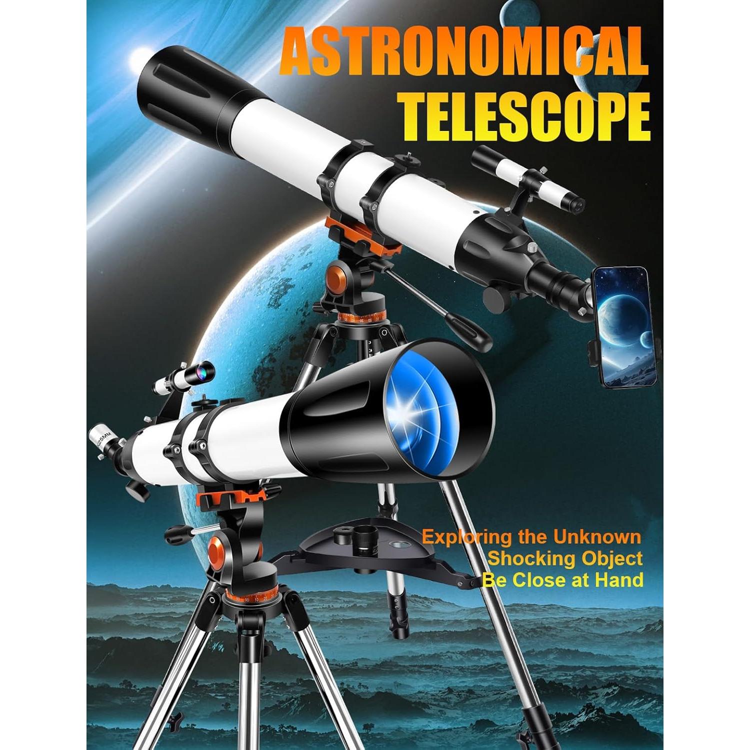 Telescopio Refractor Uonol 90mm 800mm con Adaptador para Teléfono