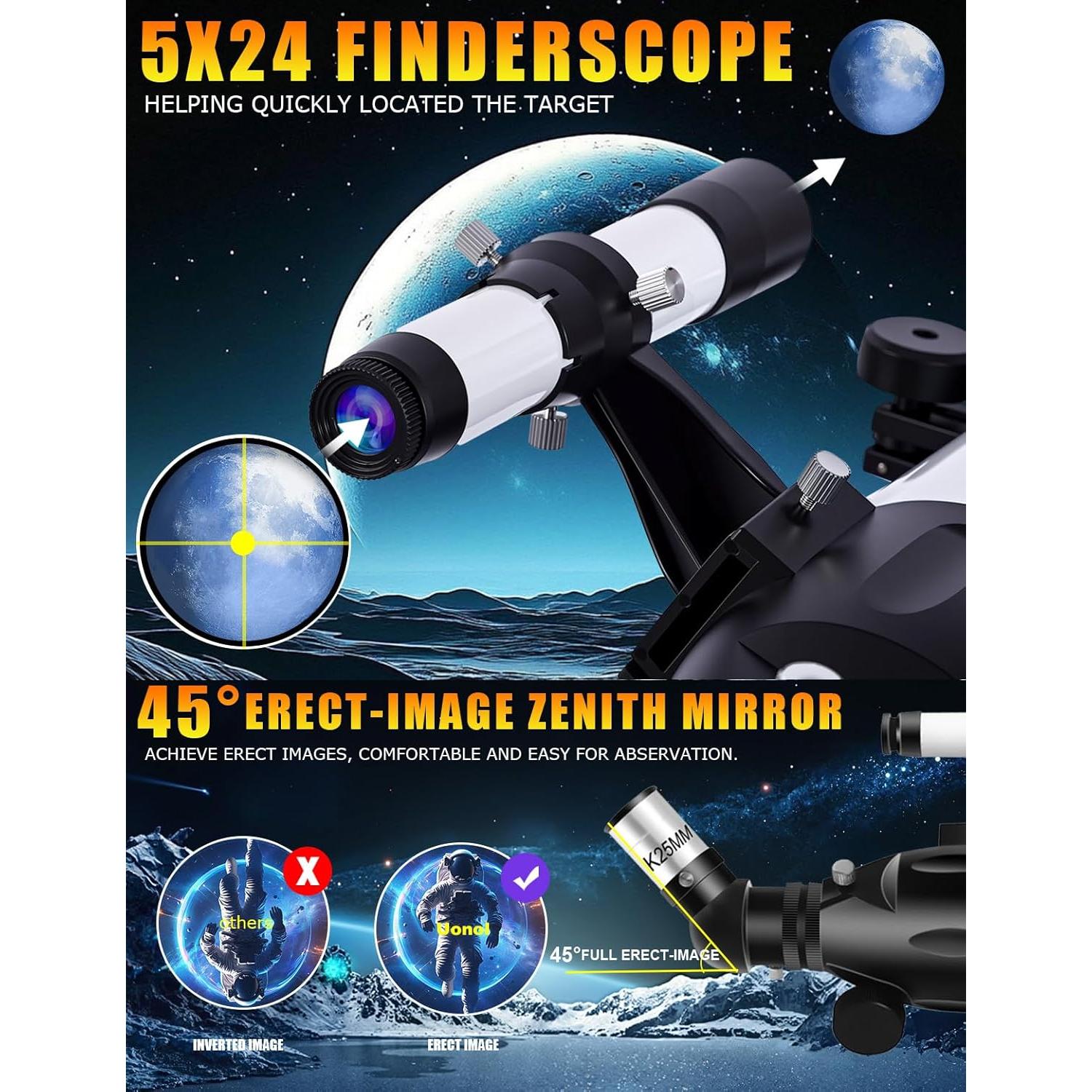 Telescopio Refractor Uonol 90mm 800mm con Adaptador para Teléfono