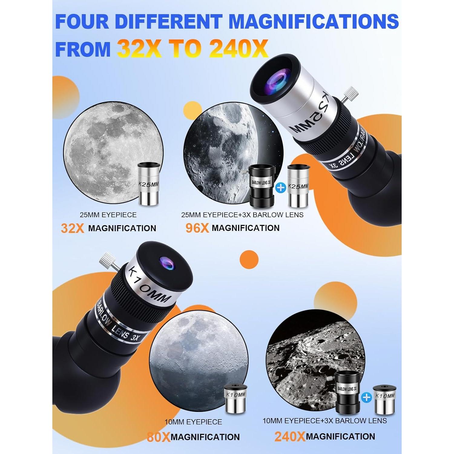 Telescopio Refractor Uonol 90mm 800mm con Adaptador para Teléfono