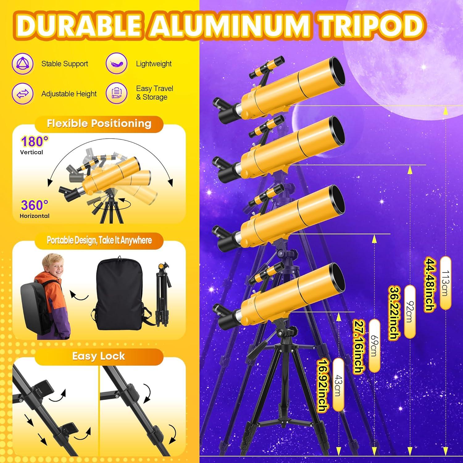 Telescopio Refractor MEEZAA 80mm 500mm para Principiantes
