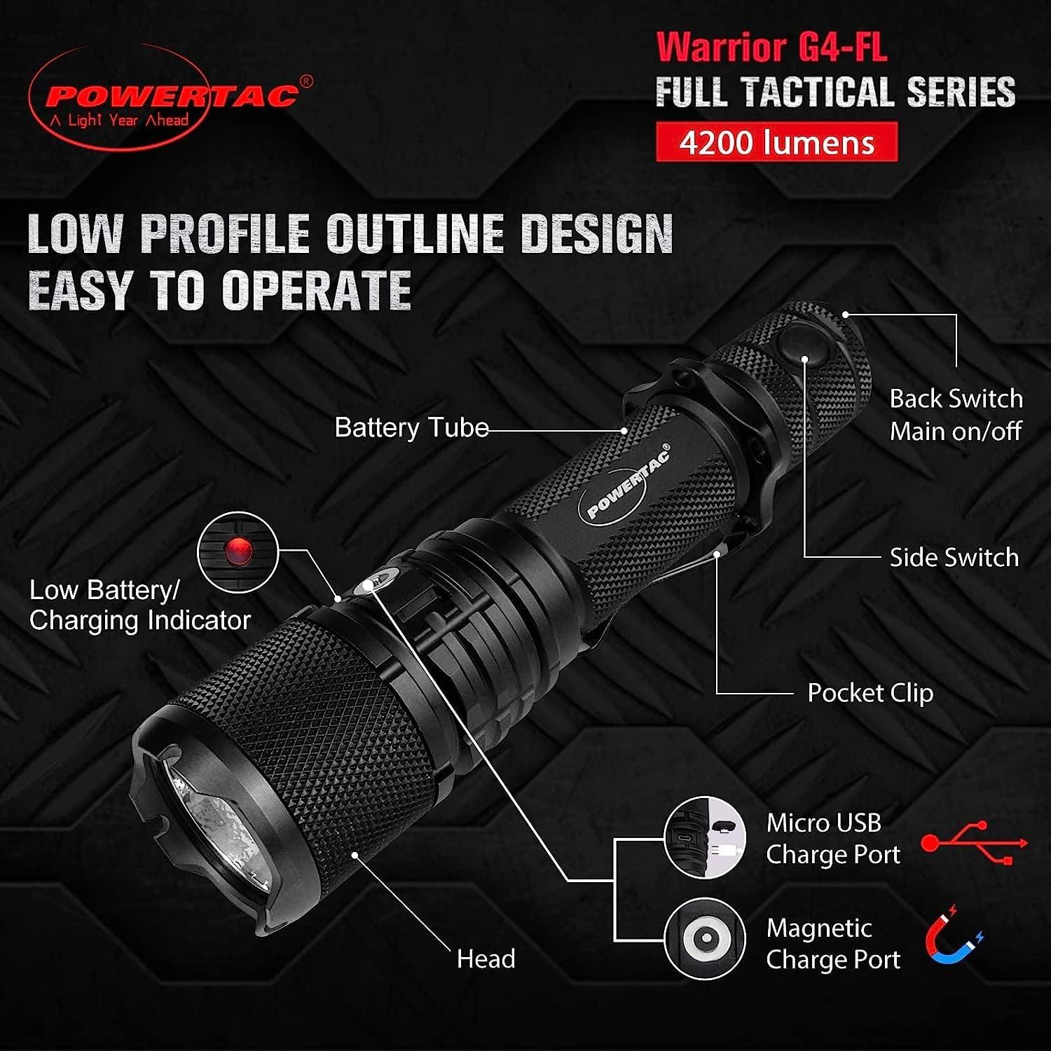 Linterna Táctica Powertac Warrior G4-FL 4200 Lúmenes USB