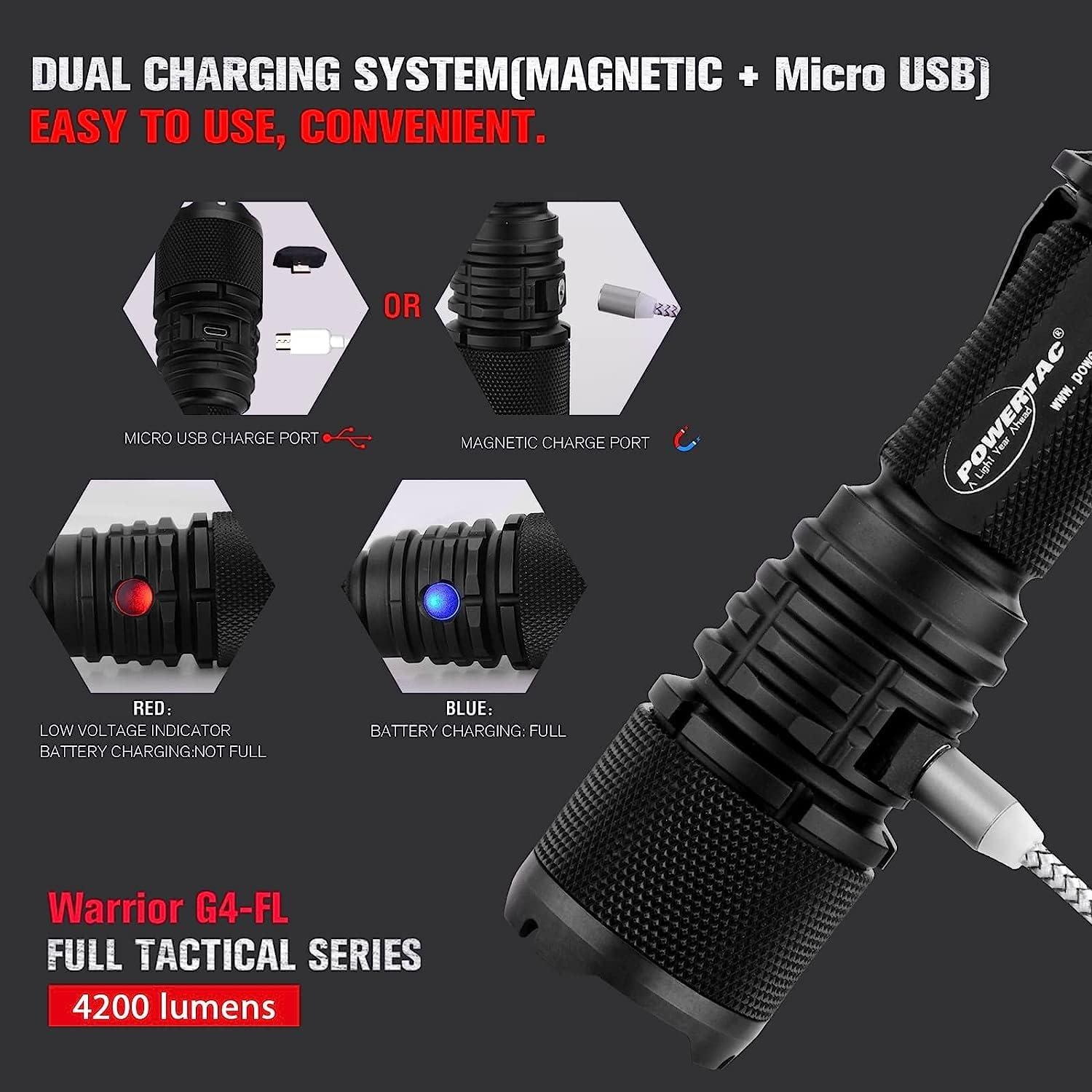 Linterna Táctica Powertac Warrior G4-FL 4200 Lúmenes USB