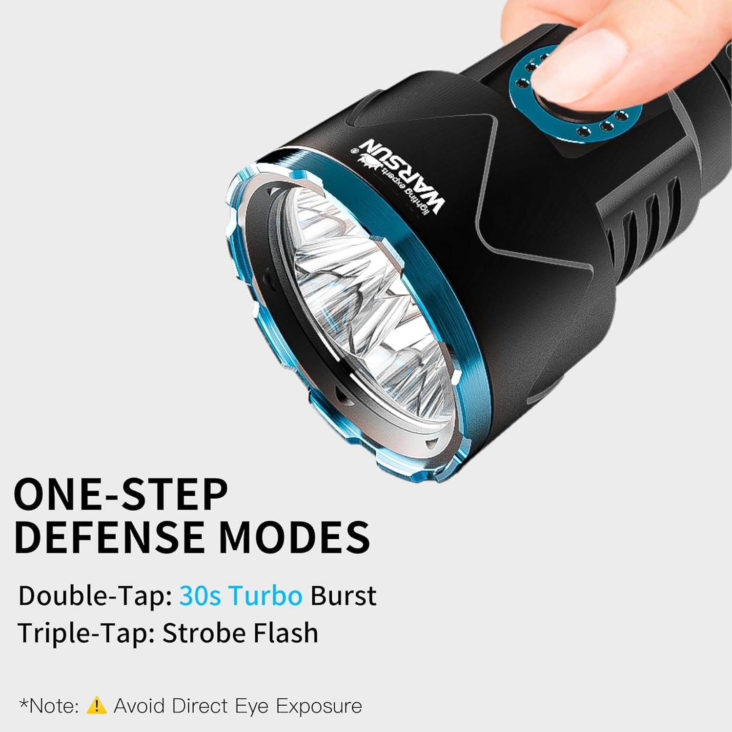 Linterna LED WARSUN W10000 - 10000 Lúmenes, Recargable, Aluminio