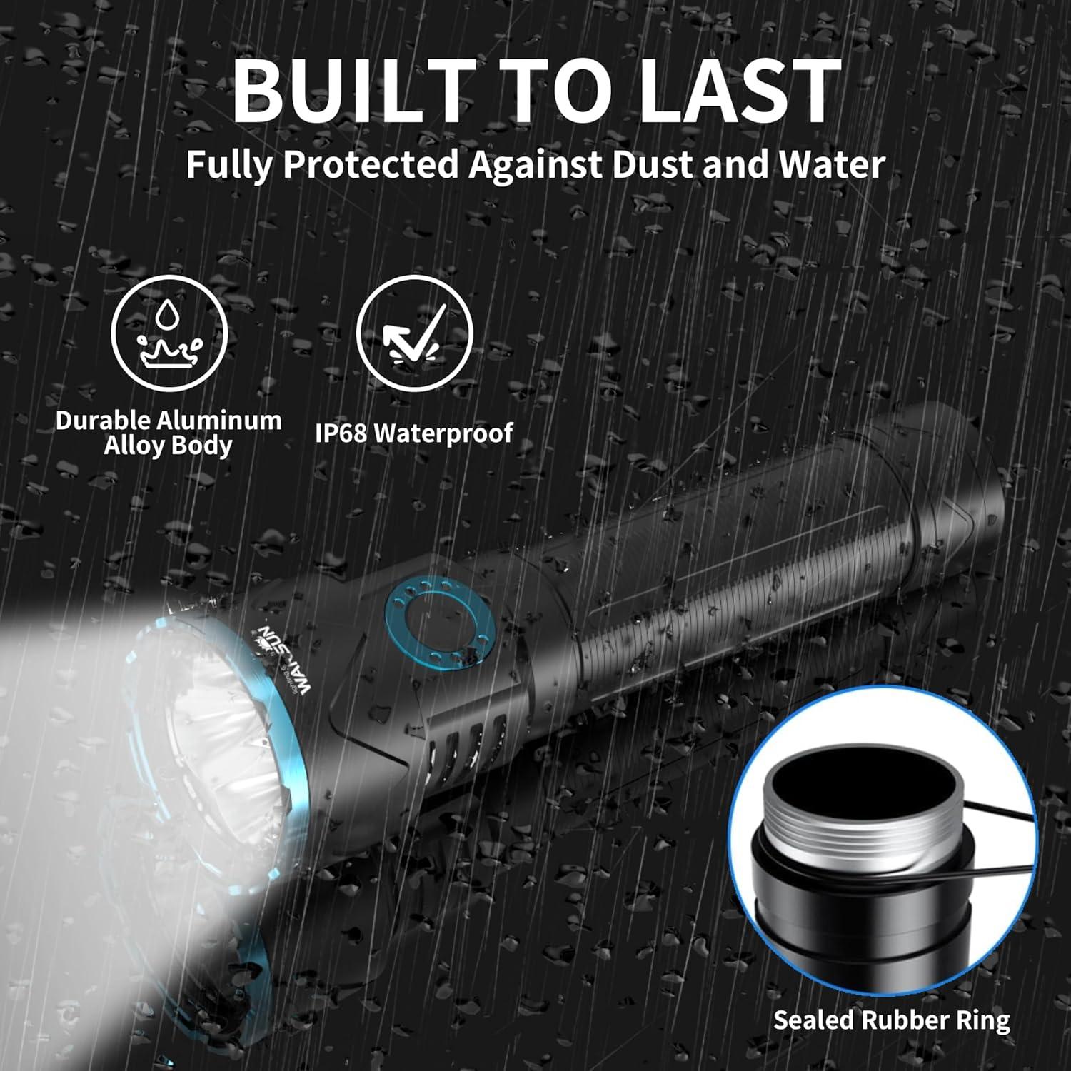 Linterna LED WARSUN W10000 - 10000 Lúmenes, Recargable, Aluminio