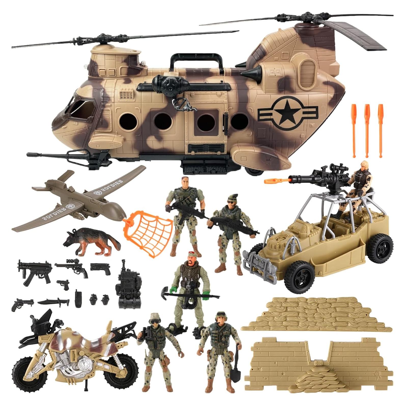Juego Militar 26 Piezas Helicóptero y Soldados Liberty