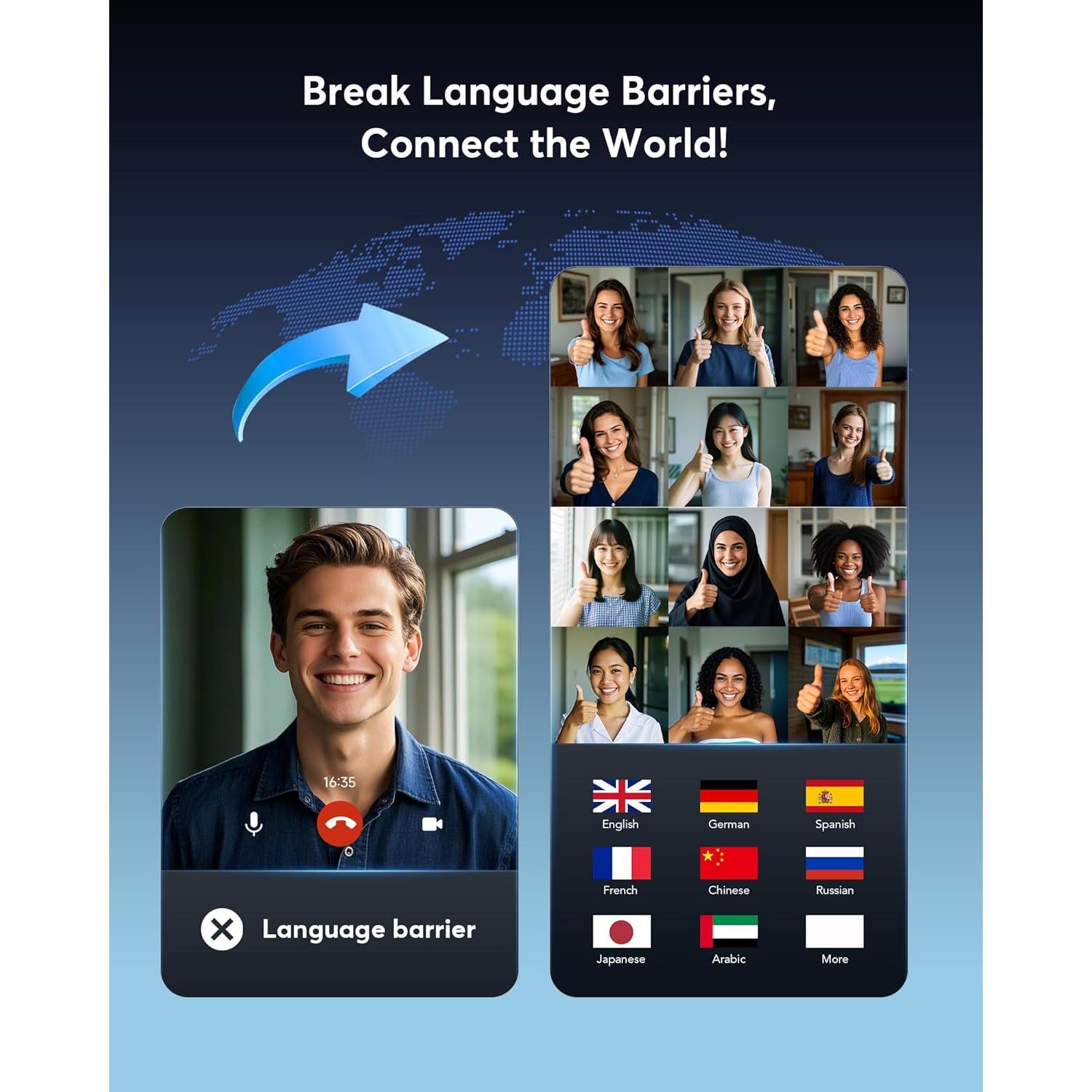 Auriculares Traductores AI Paekole Q16 H3 - 144 Idiomas, Bluetooth