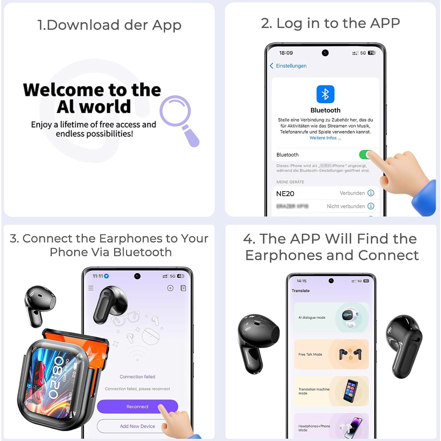 Auriculares Traductores NE20 AI - Traducción en Tiempo Real 135 Idiomas