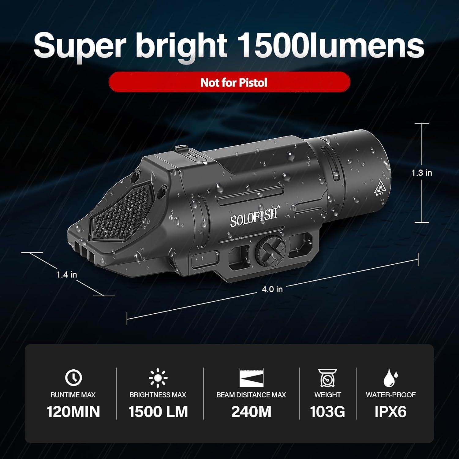 Linterna Táctica Solofish 1500 Lúmenes con Riel Picatinny
