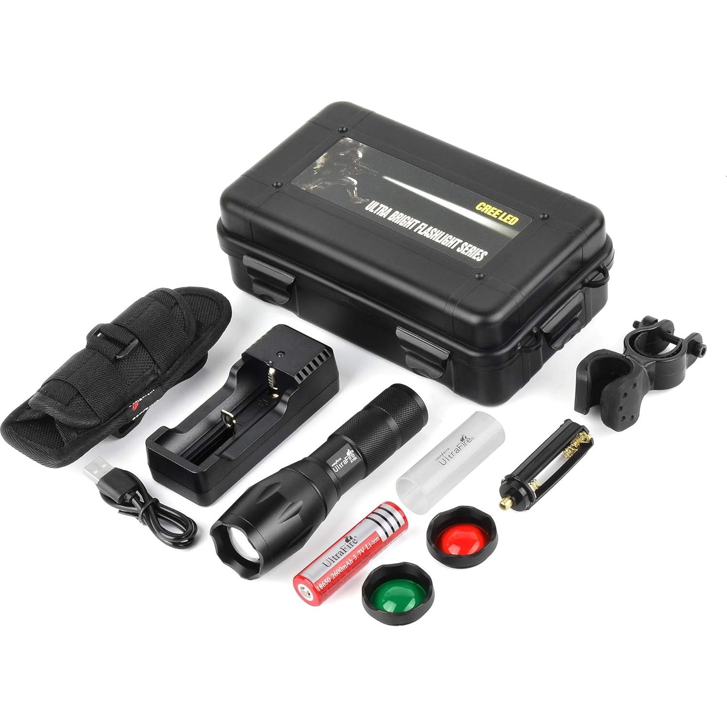 Linterna Táctica UltraFire A100 - 800 Lúmenes, 5 Modos, Zoomable