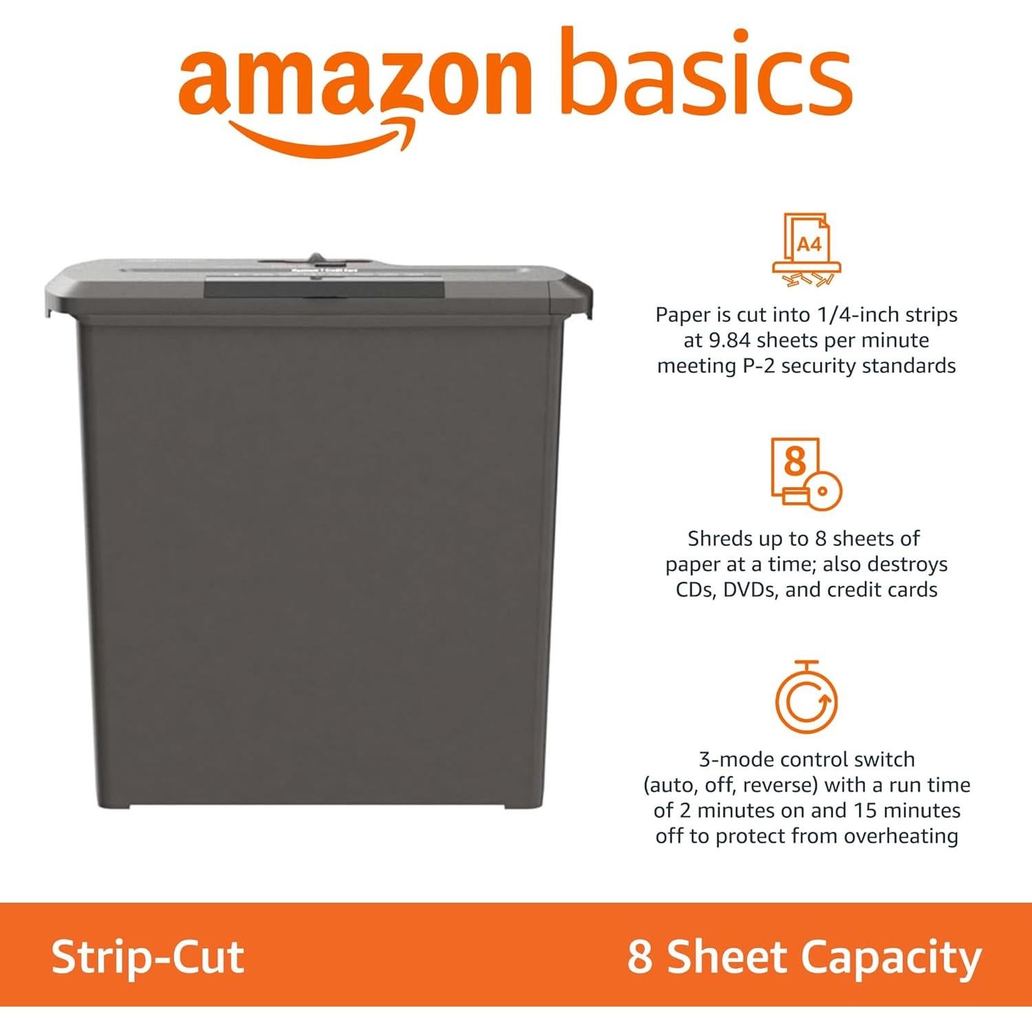 Trituradora de Papel Amazon Basics S120 8 Hojas 12.83L Negro