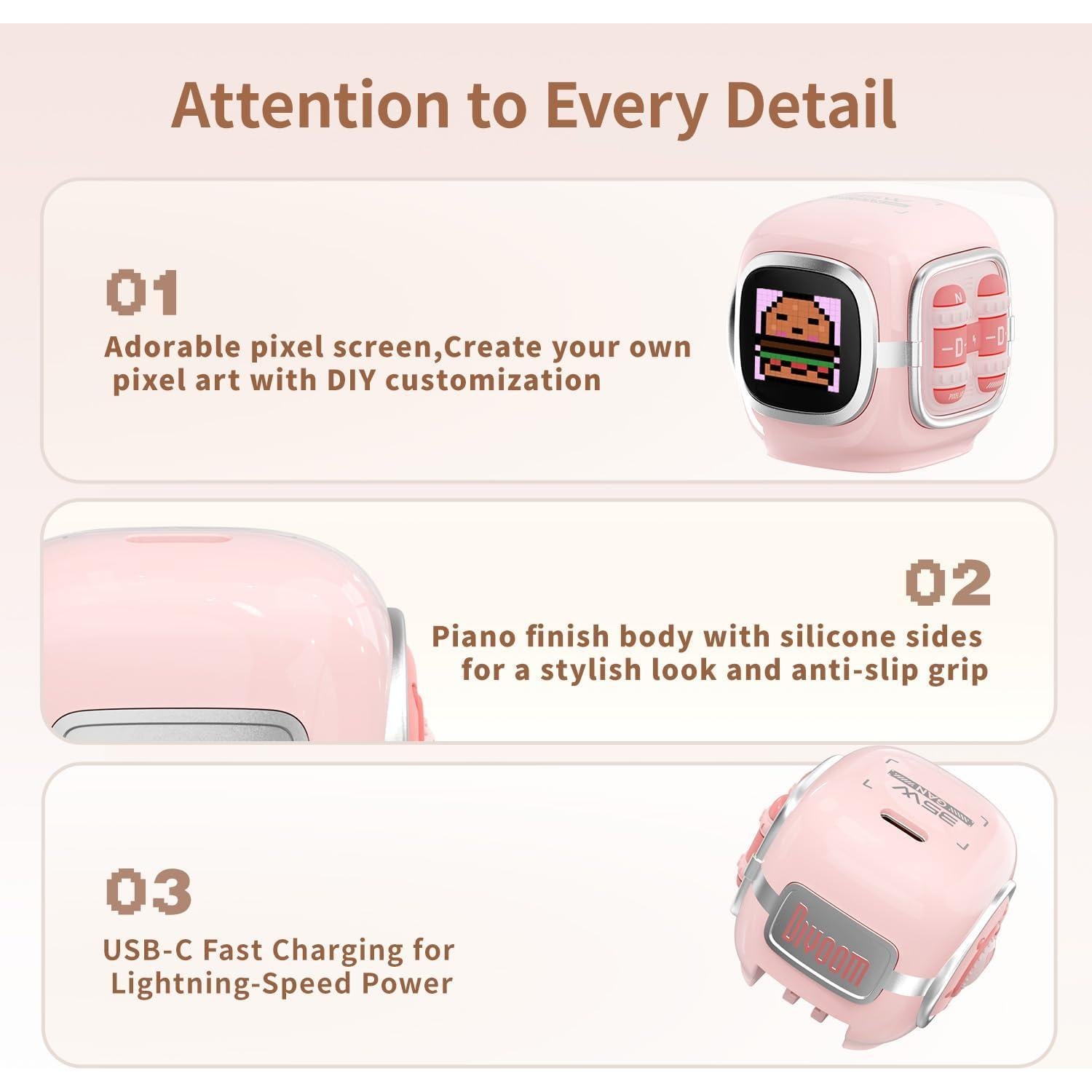 Cargador Divoom Dipow 35W USB-C Rápido GaN Rosa