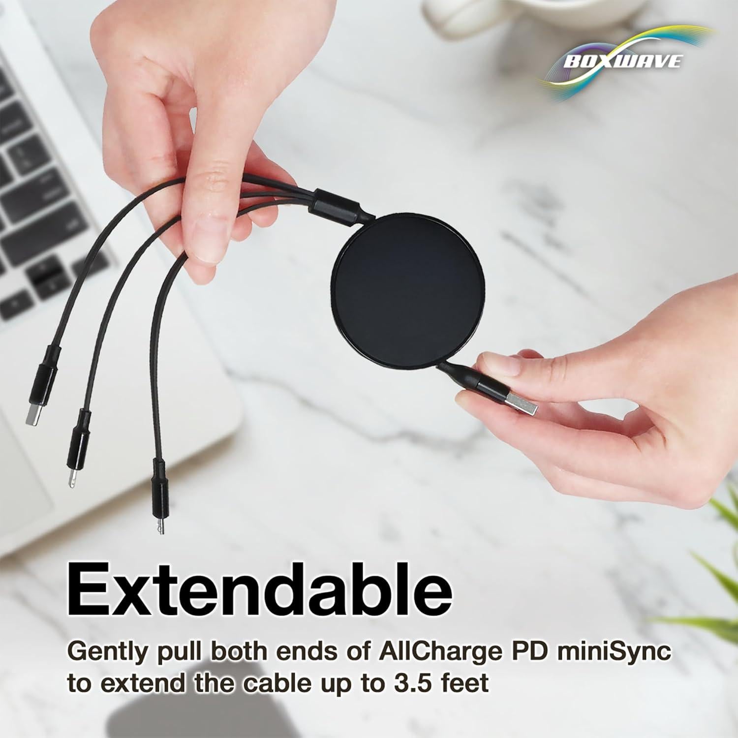 Cable Retráctil BoxWave 100W USB-C y Micro USB para Divoom Pixoo-64