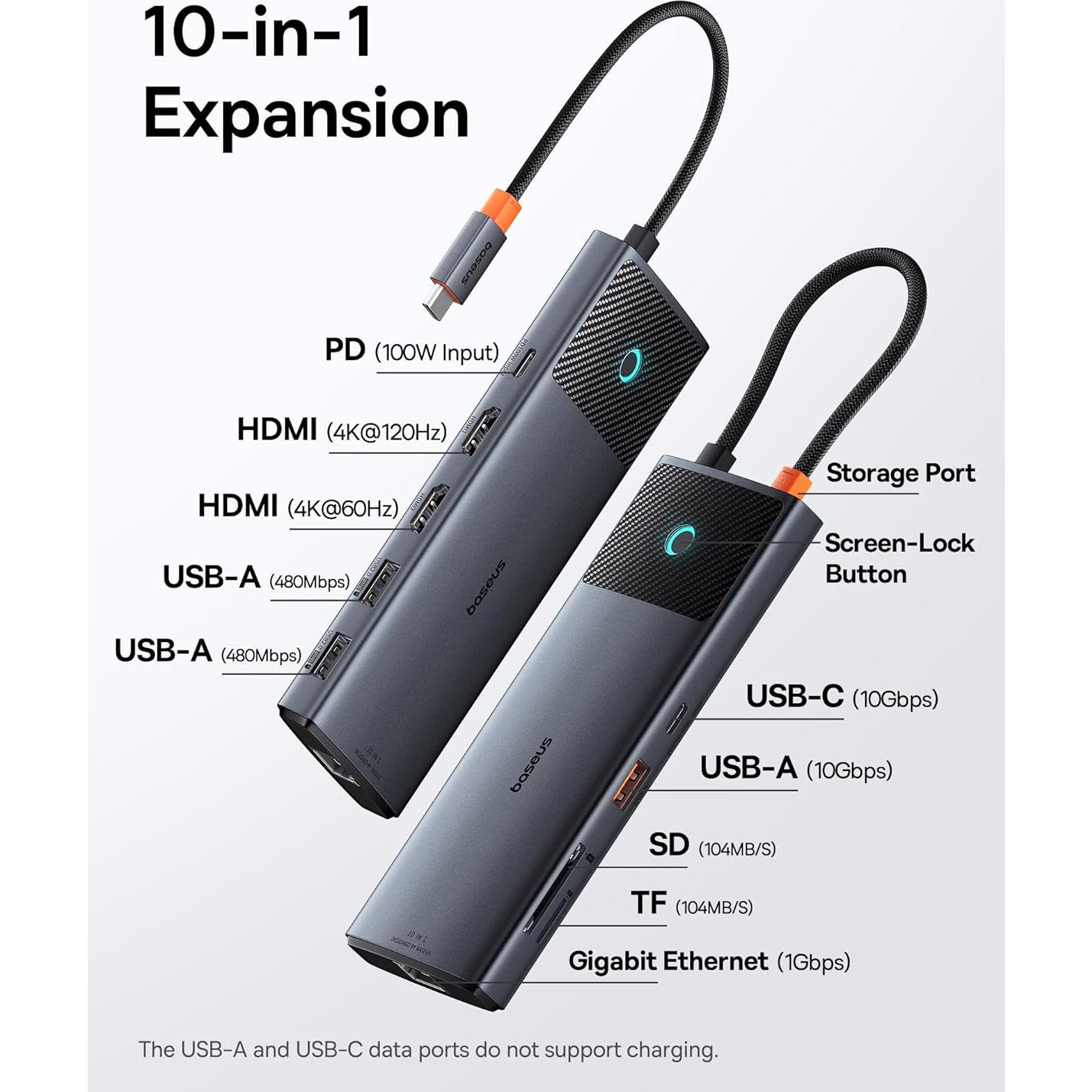Baseus Estación de Acoplamiento 10 en 1 USB-C 65W 4K