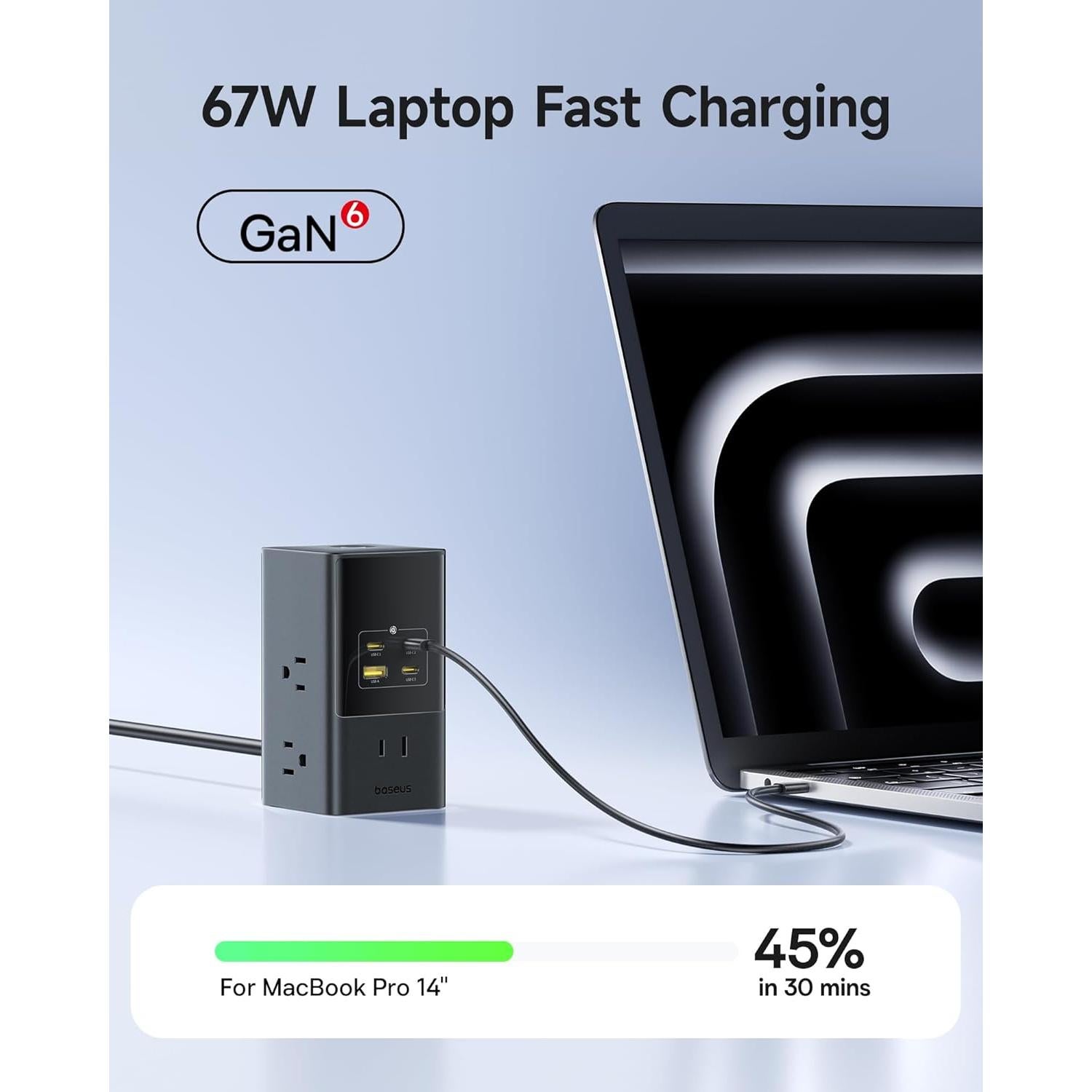 Estación de Carga Baseus 67W, 10-en-1 con 6 Salidas AC y 4 Puertos USB