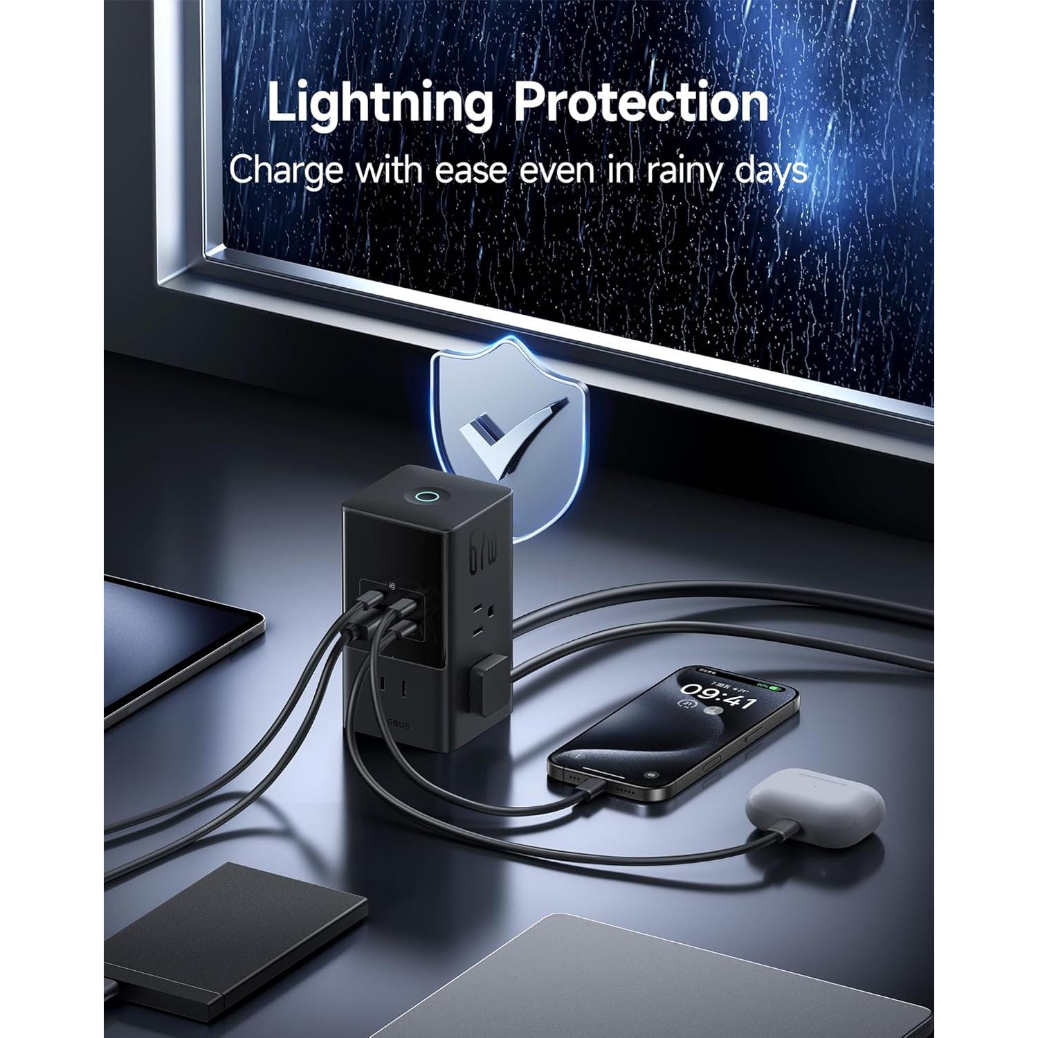 Estación de Carga Baseus 67W, 10-en-1 con 6 Salidas AC y 4 Puertos USB