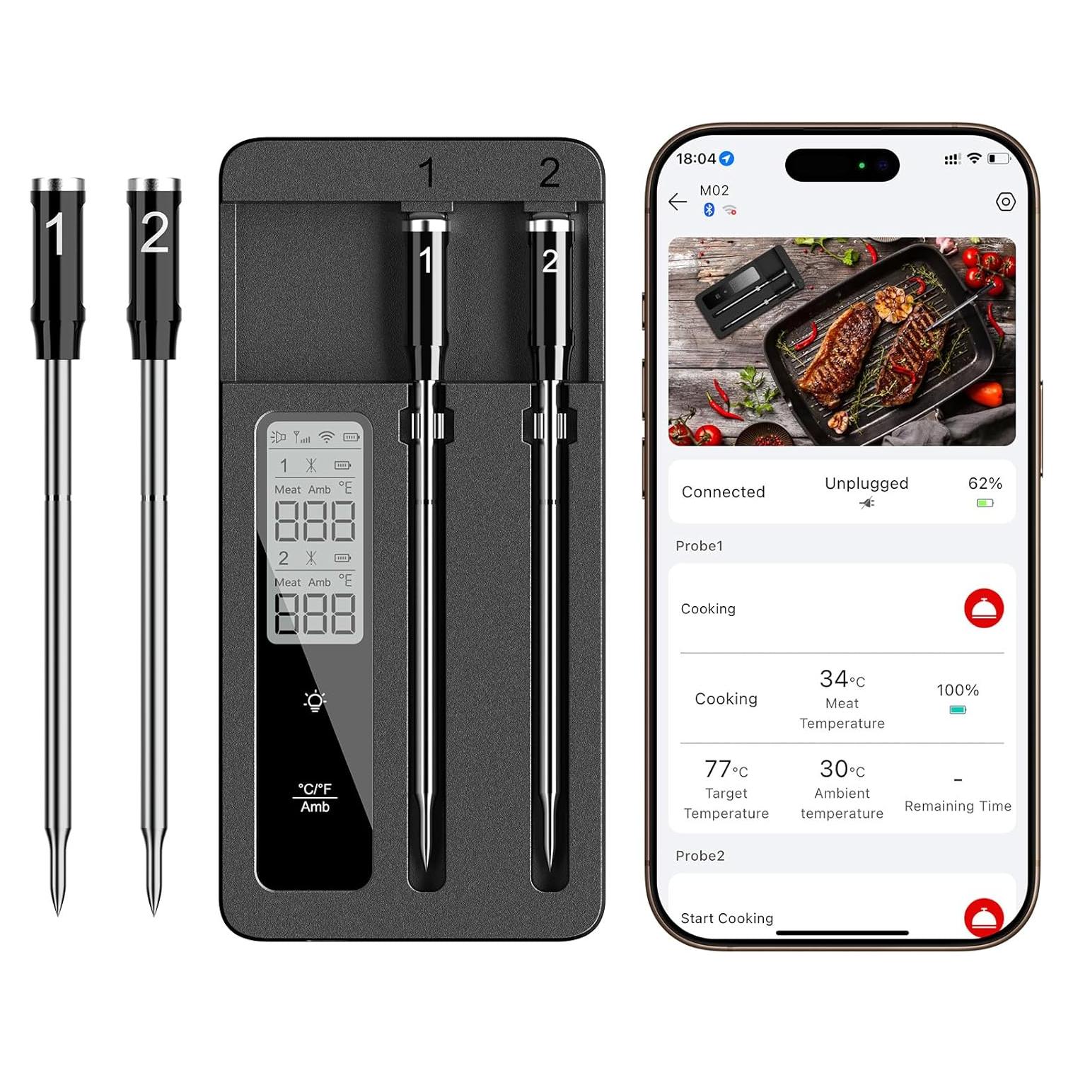 Termómetro de Carne Inalámbrico ROUUO XY-M02-BG con Bluetooth y WiFi