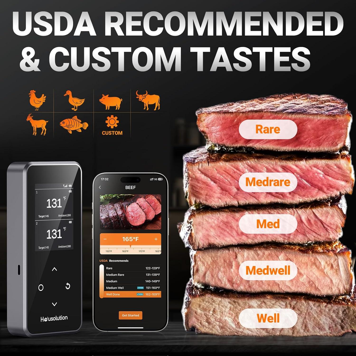 Termómetro de Carne Inalámbrico Bluetooth Housolution, 2 Sondas, Pantalla LCD