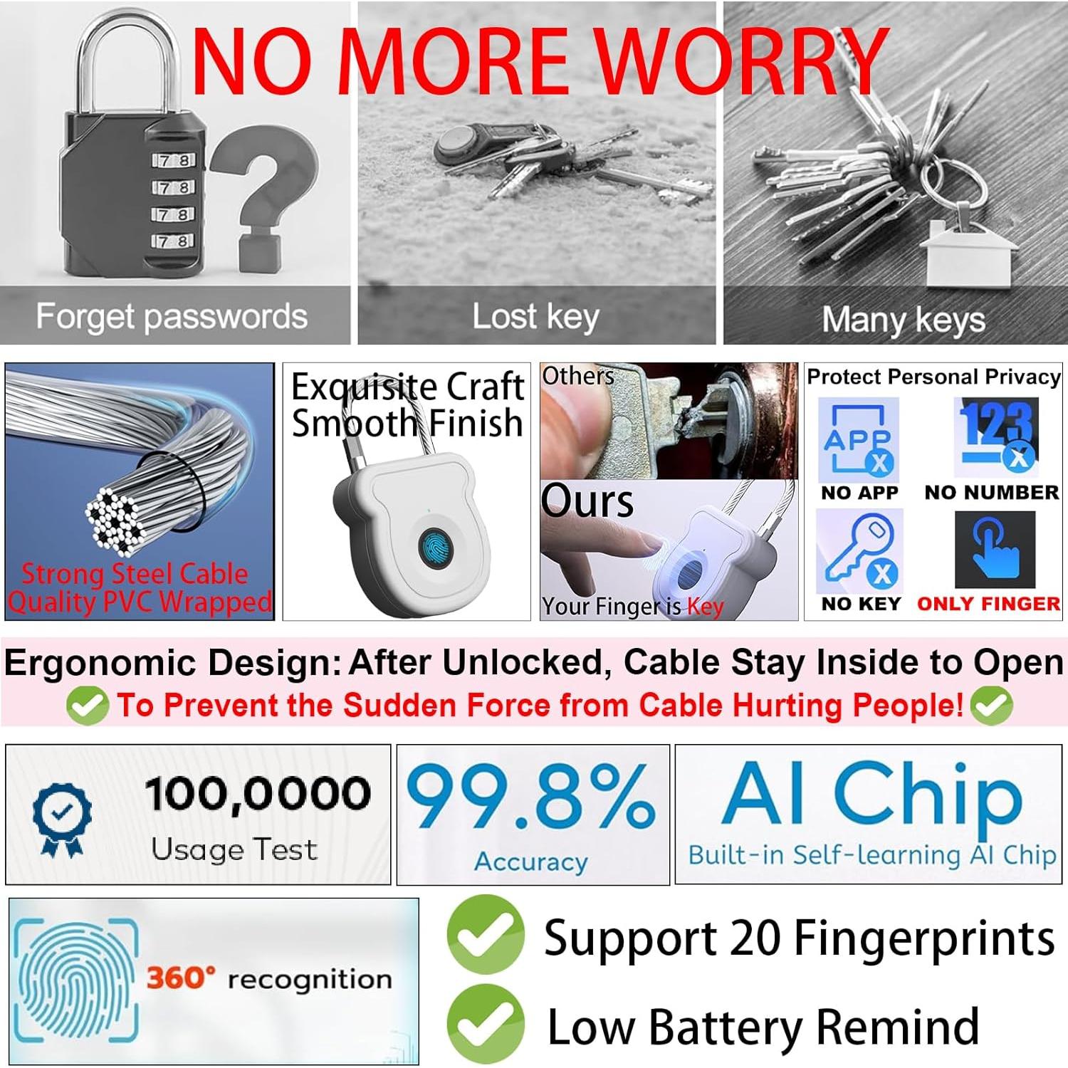 Candado Biométrico Bstsilver de Huella Dactilar 20 Usuarios USB