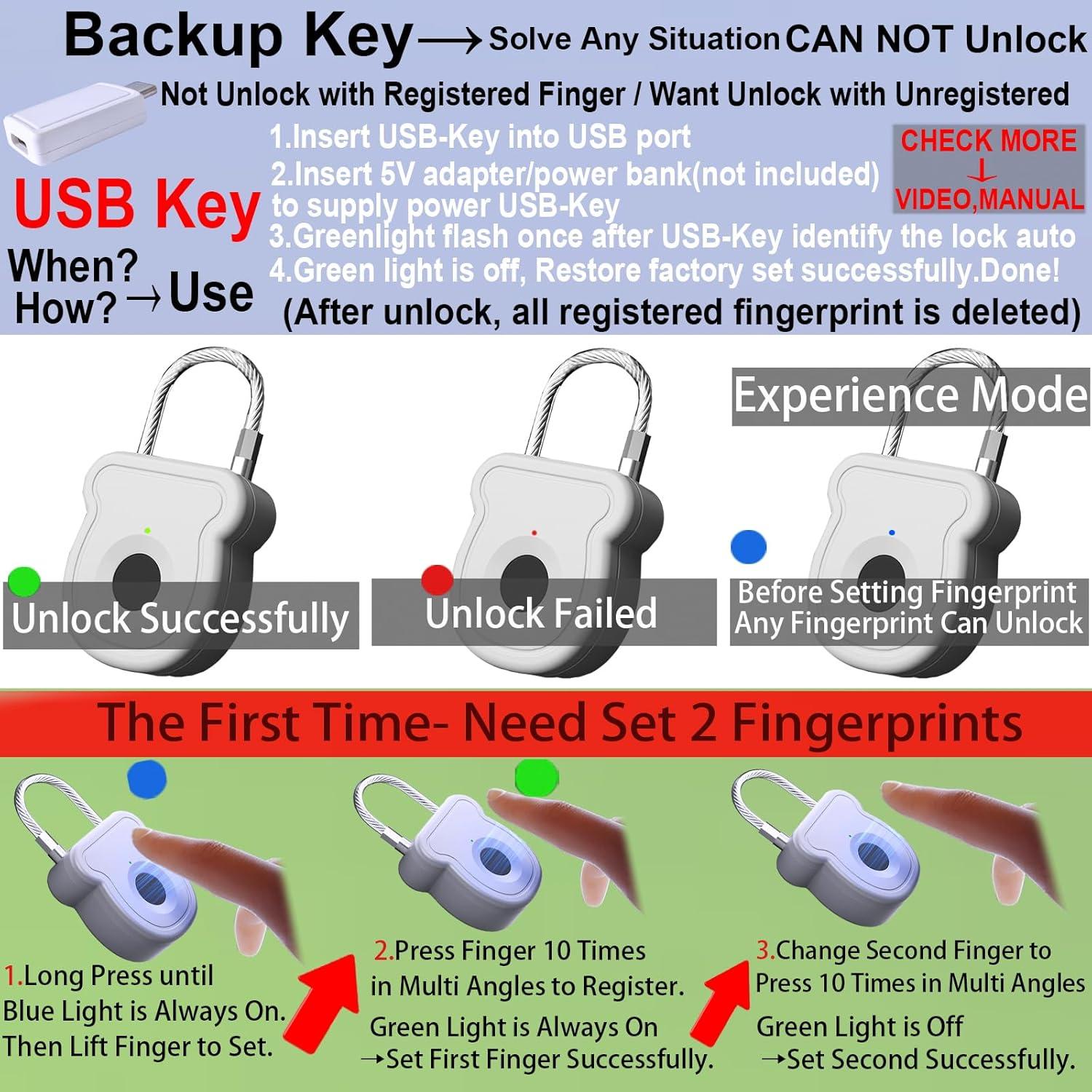 Candado Biométrico Bstsilver de Huella Dactilar 20 Usuarios USB
