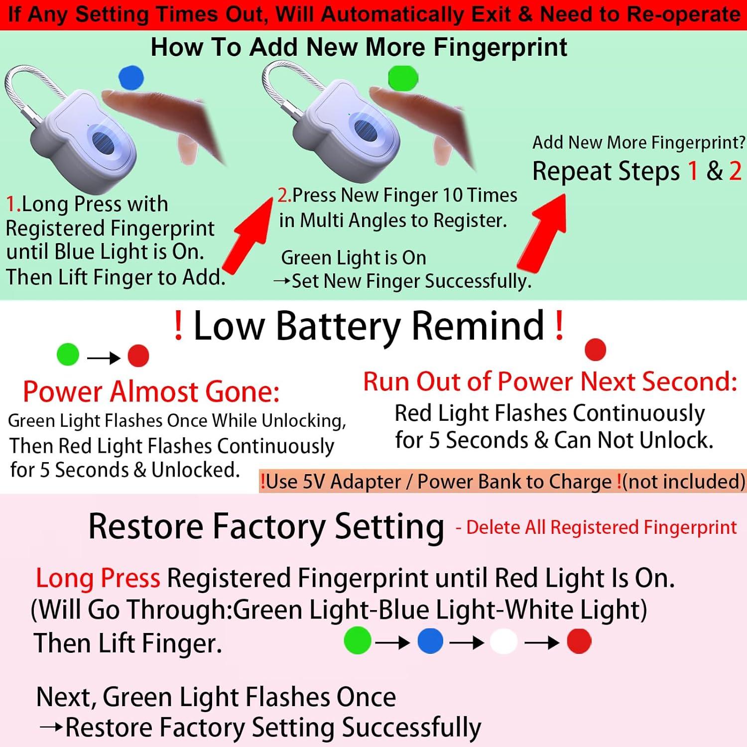 Candado Biométrico Bstsilver de Huella Dactilar 20 Usuarios USB